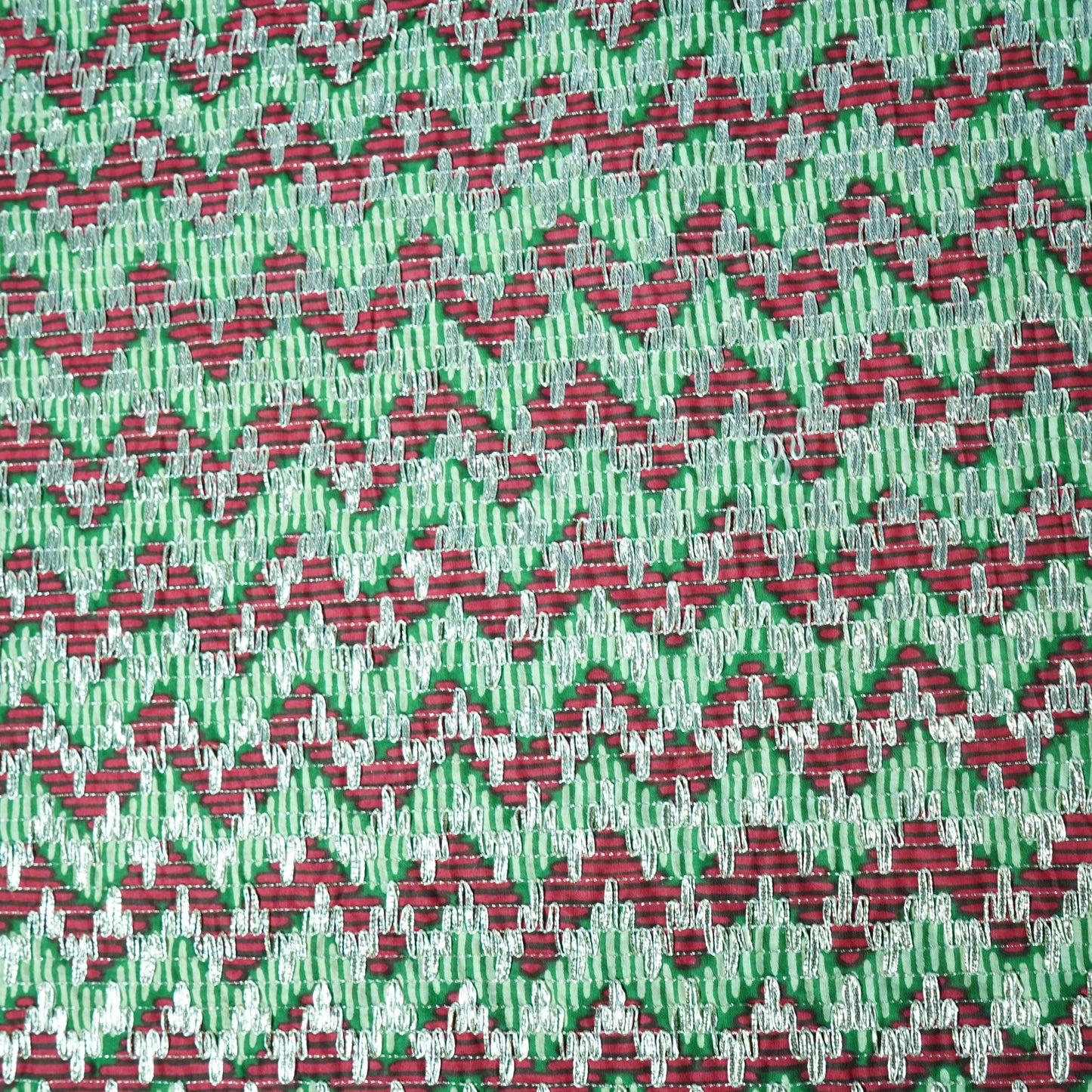 Green Pink Chevron Print Gota Work Cambric Cotton