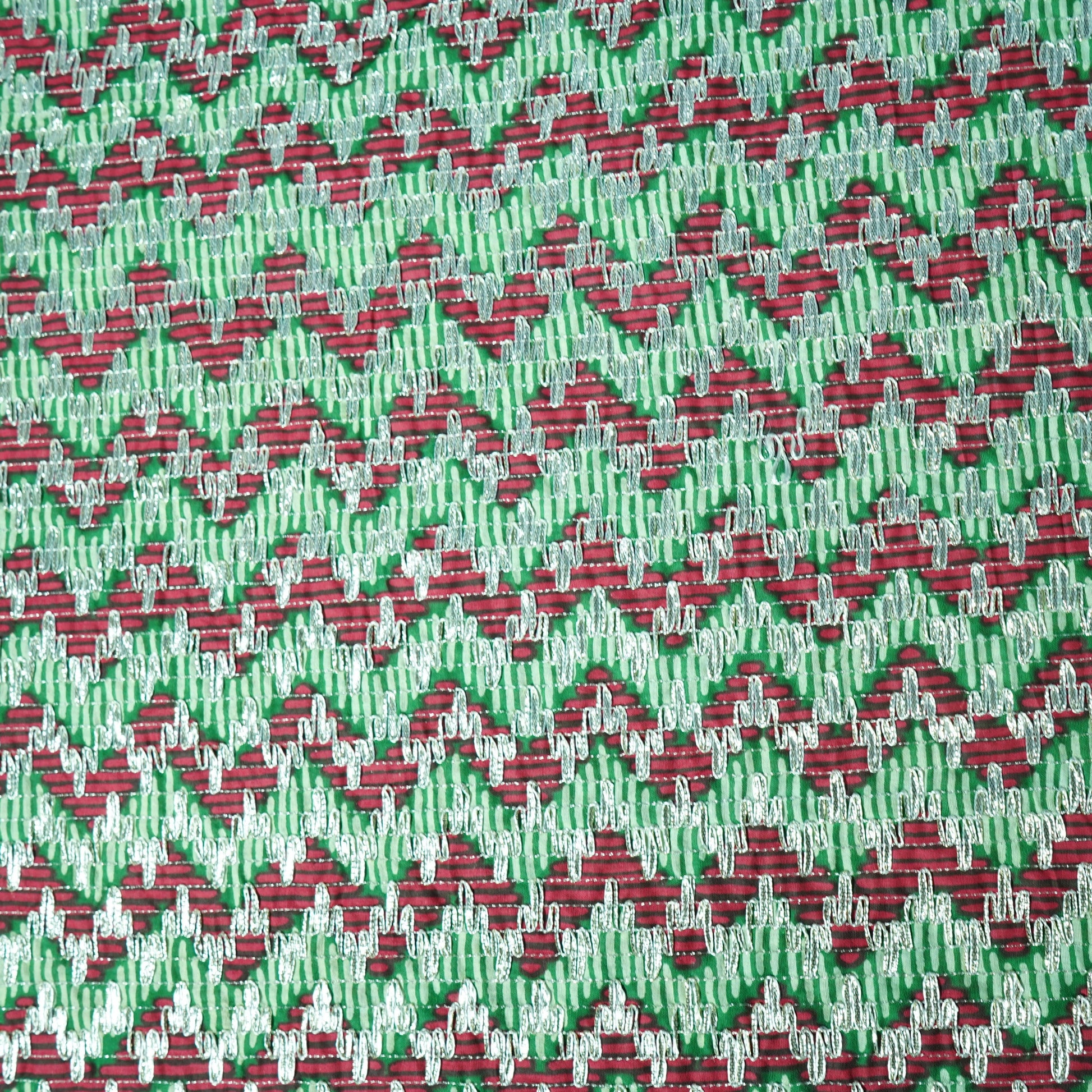 Green Pink Chevron Print Gota Work Cambric Cotton