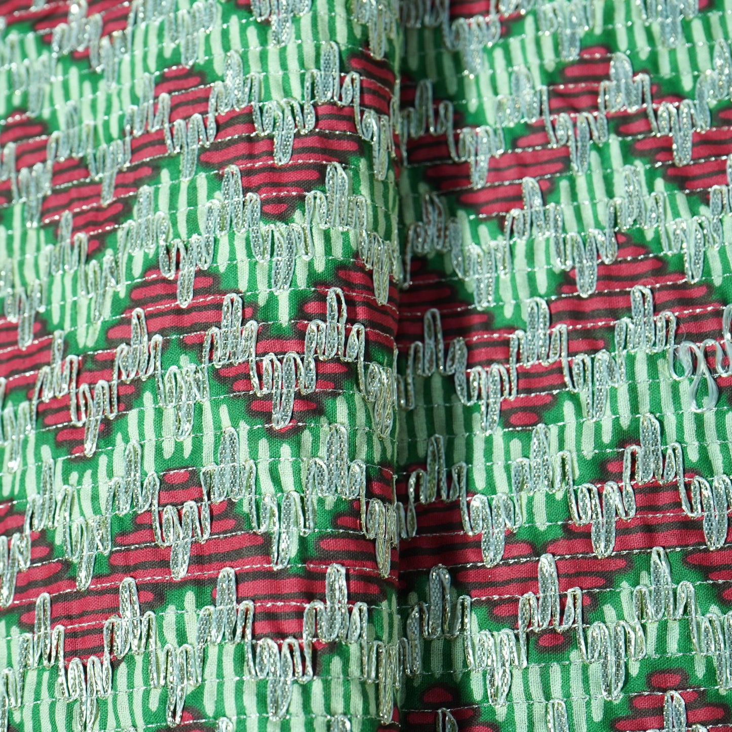 Green Pink Chevron Print Gota Work Cambric Cotton