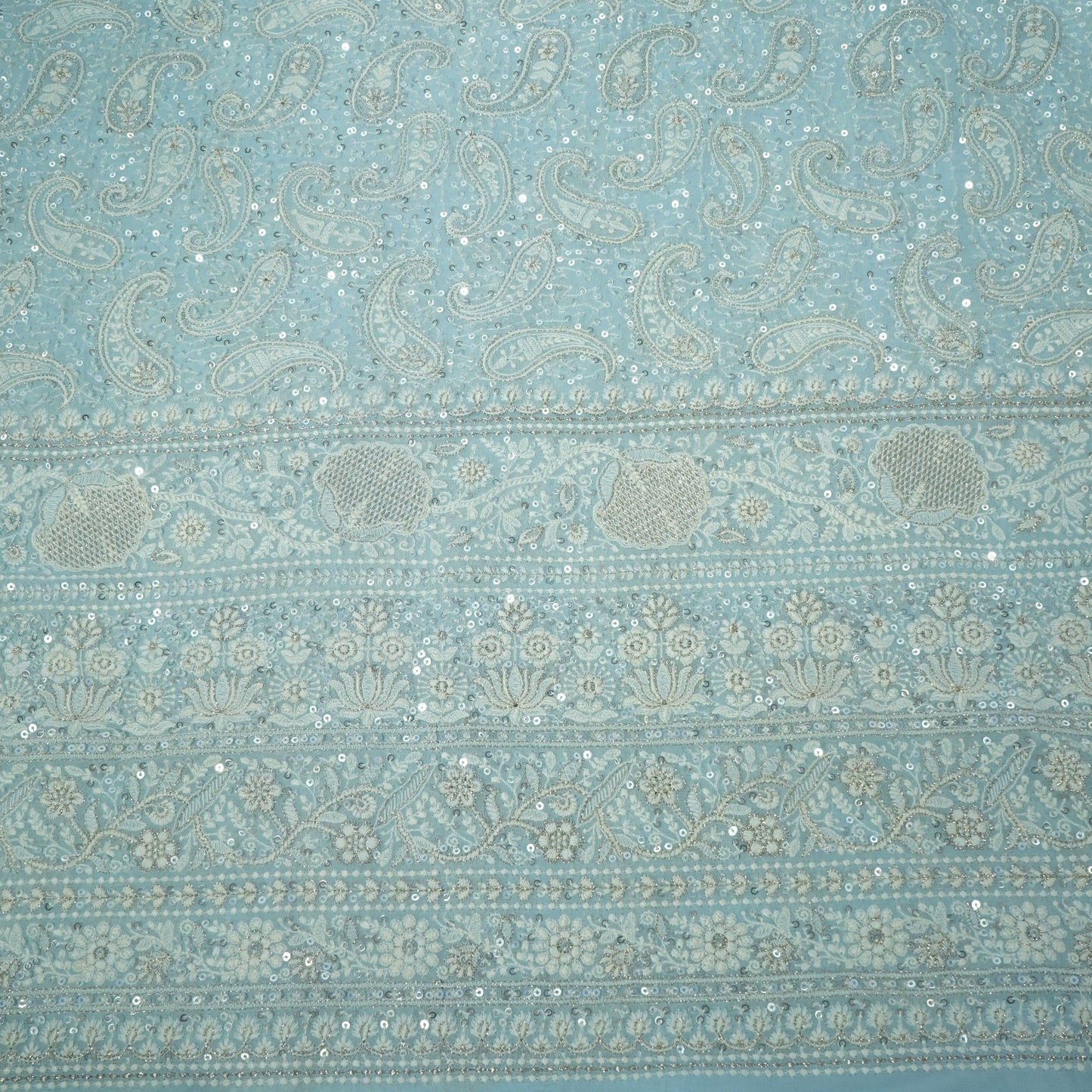 Sky Blue Paisley Sequins Embroidery Georgette Chikankari 16712