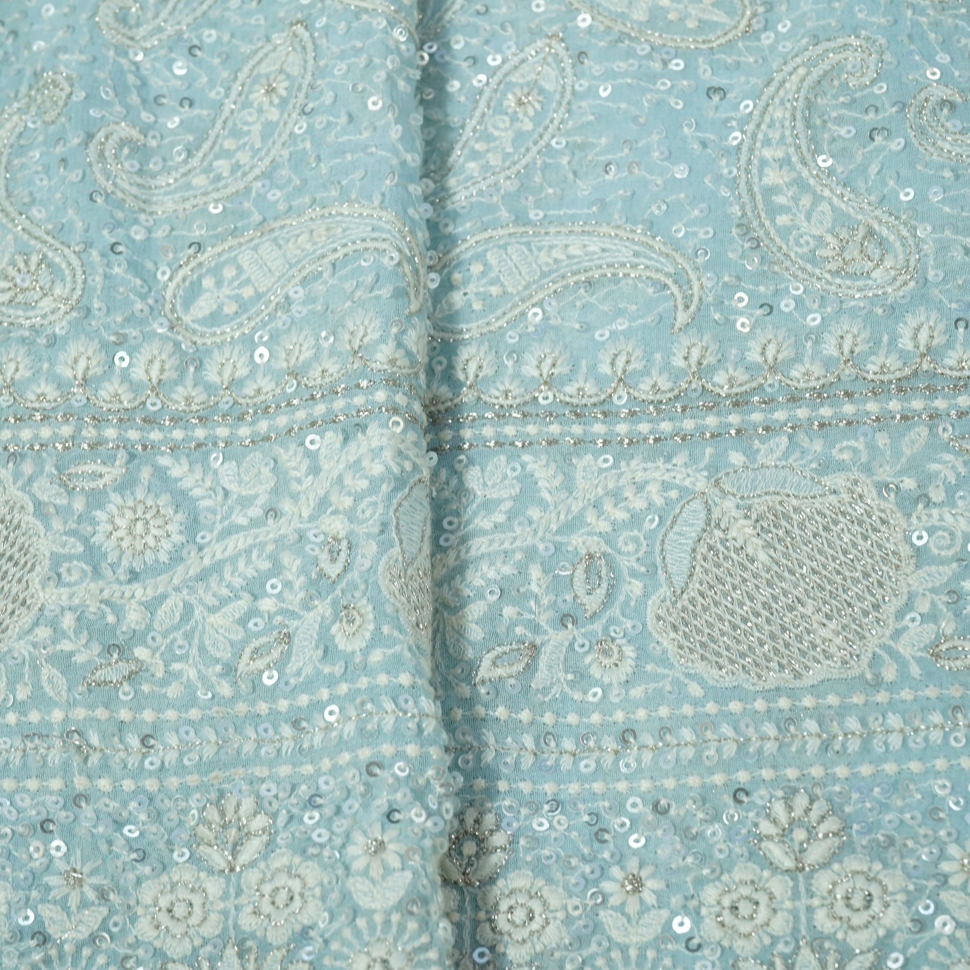 Sky Blue Paisley Sequins Embroidery Georgette Chikankari 16712