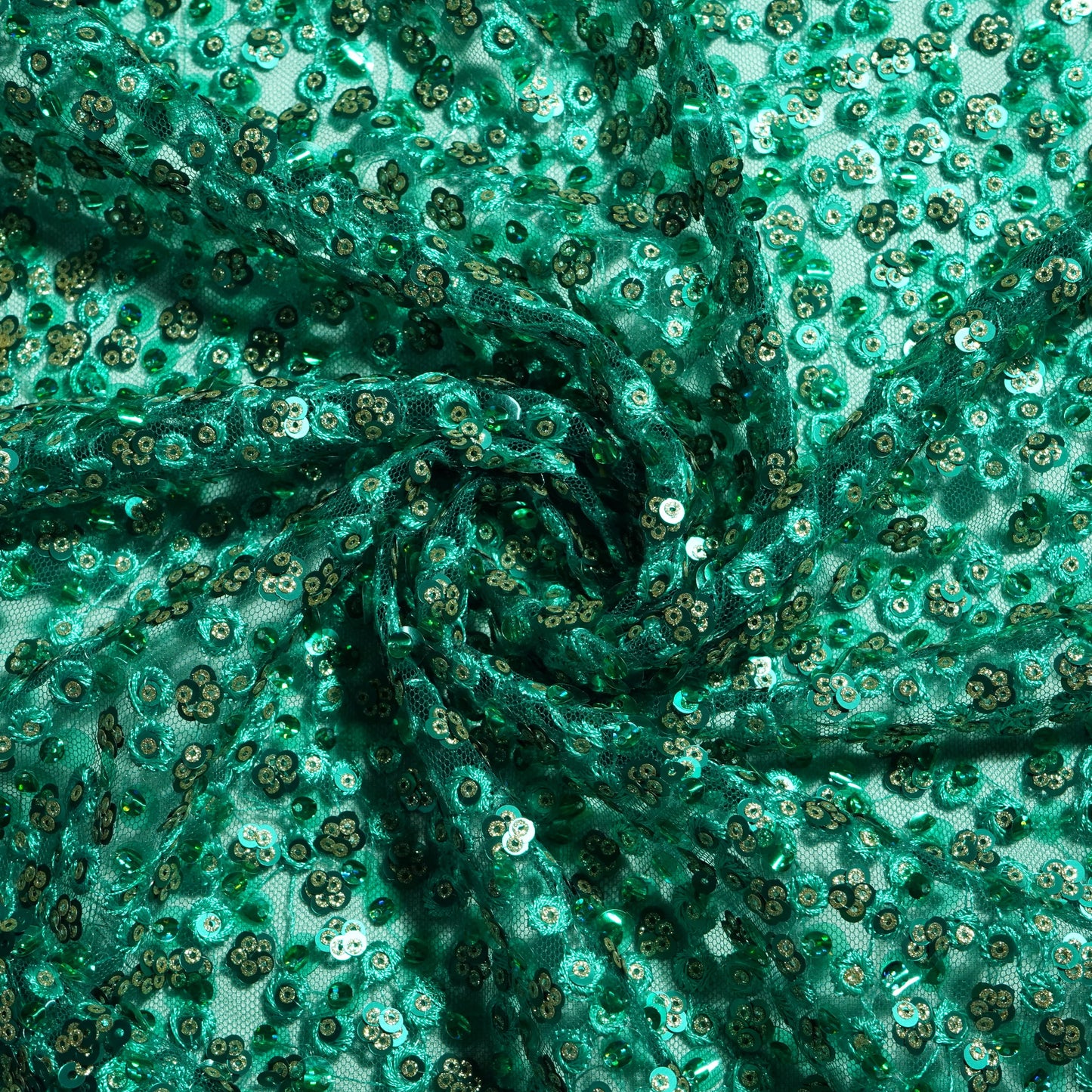 Green Sequence Embroidery Net Fabric