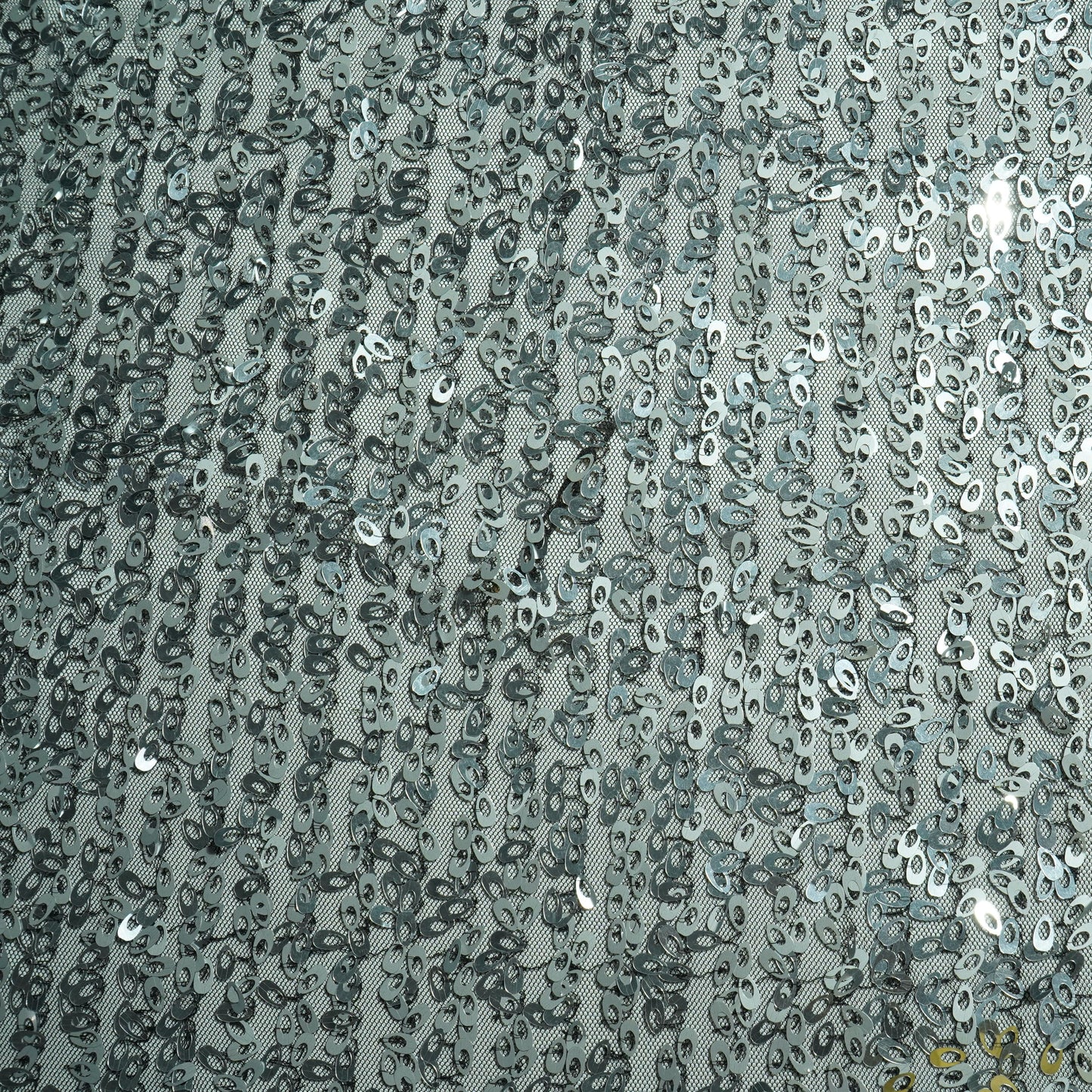 Black & Silver Sequence Embroidery Net Fabric