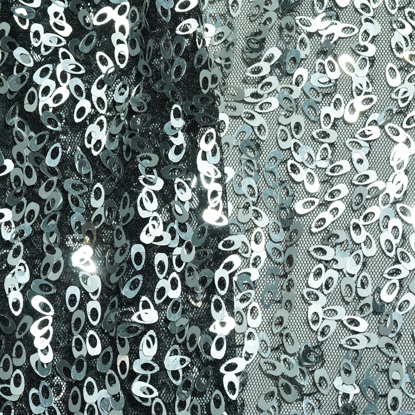 Black & Silver Sequence Embroidery Net Fabric