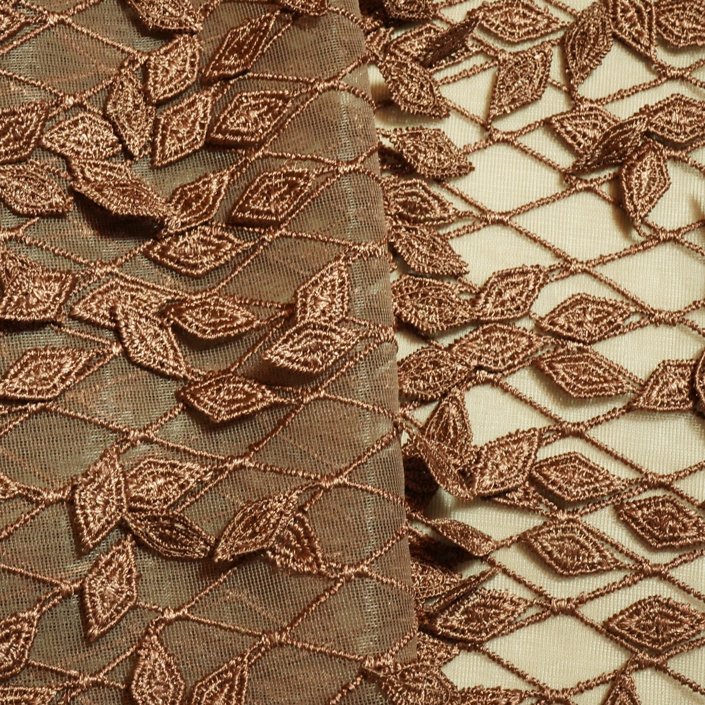 Brown 3D Cutwork Premium Net Fabric