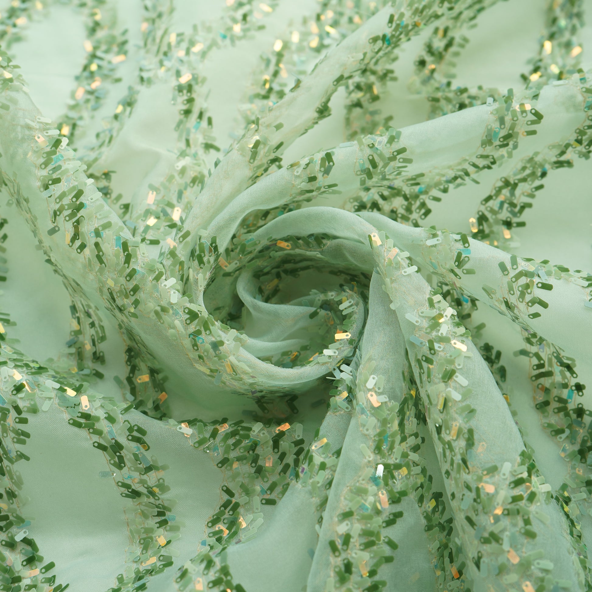 Green Sequence Orangza Fabric