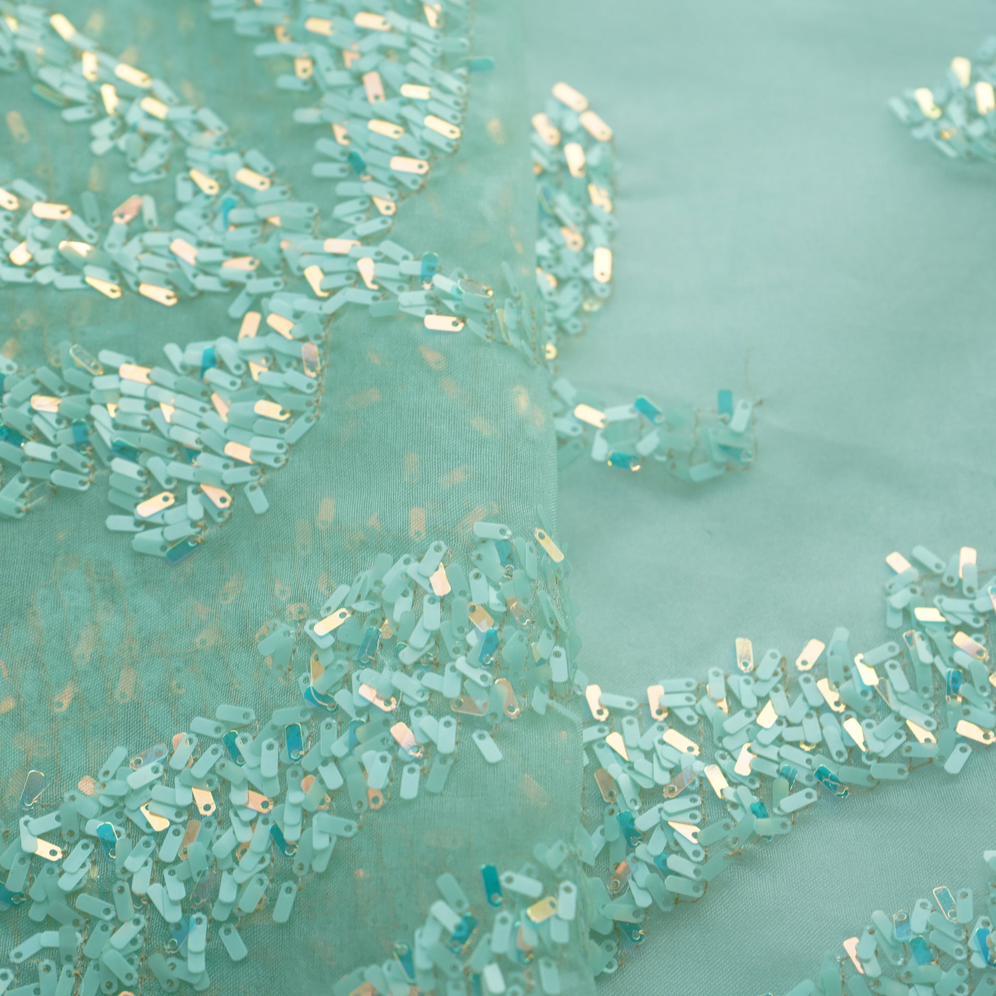 Mint Green Sequence Orangza Fabric