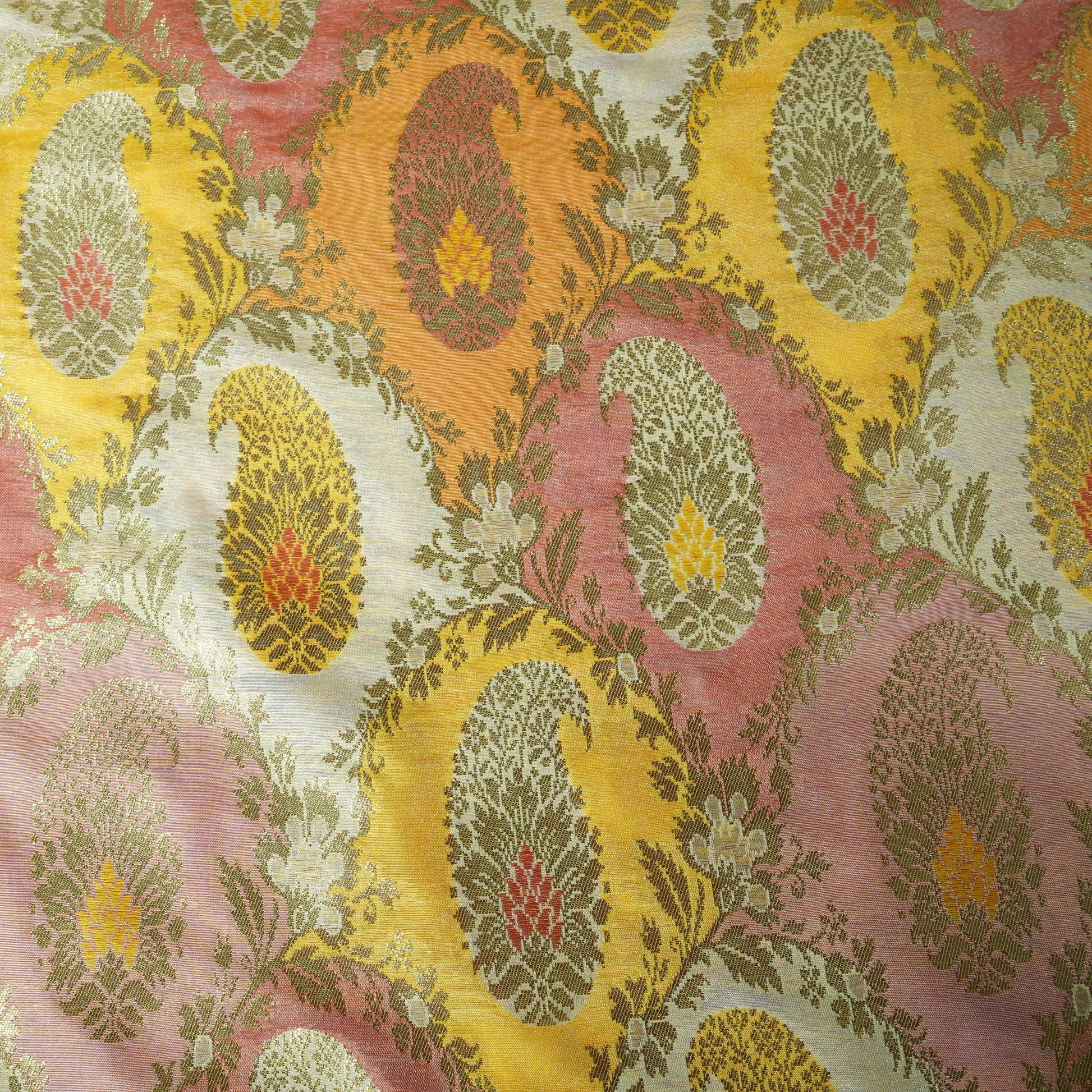 Yellow Paisley Zari Chanderi Fabric