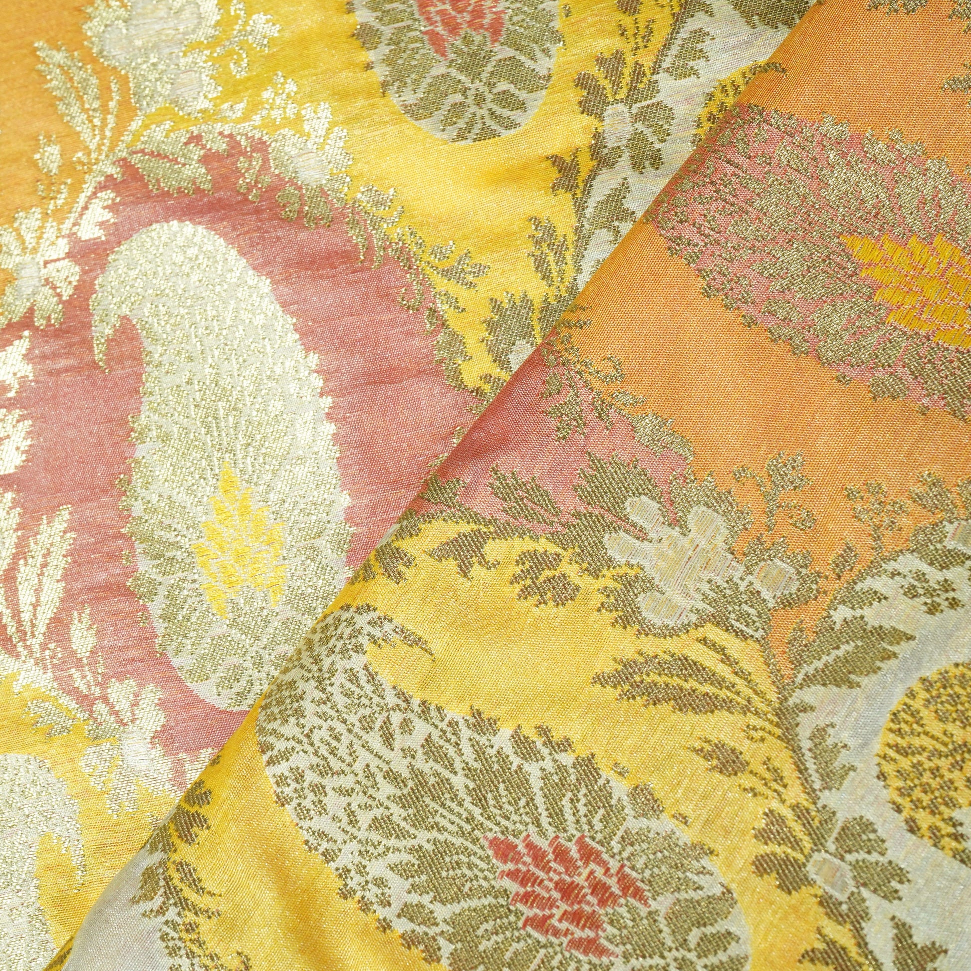 Yellow Paisley Zari Chanderi Fabric