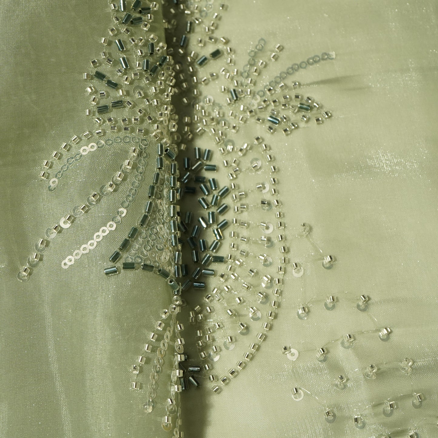 Sea Green Cutdana & Sequins Embroidery Organza Fabric