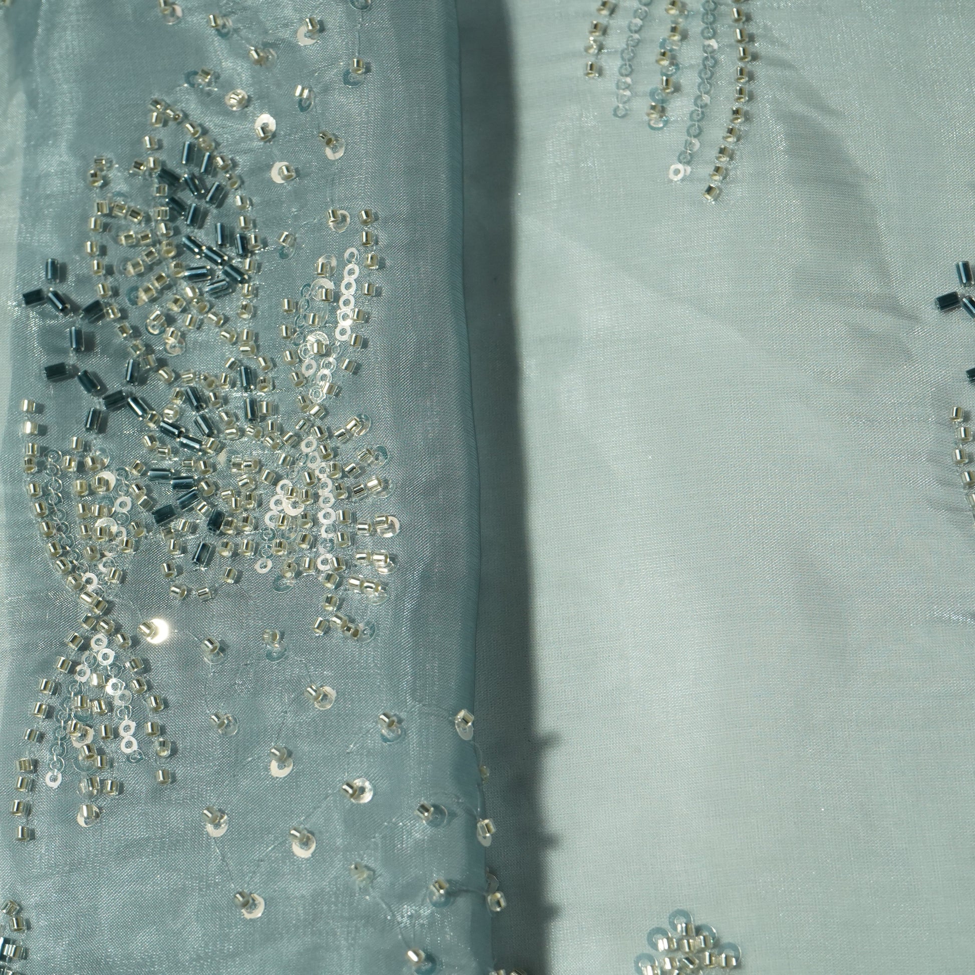 Grey Cutdana & Sequins Embroidery Organza Fabric