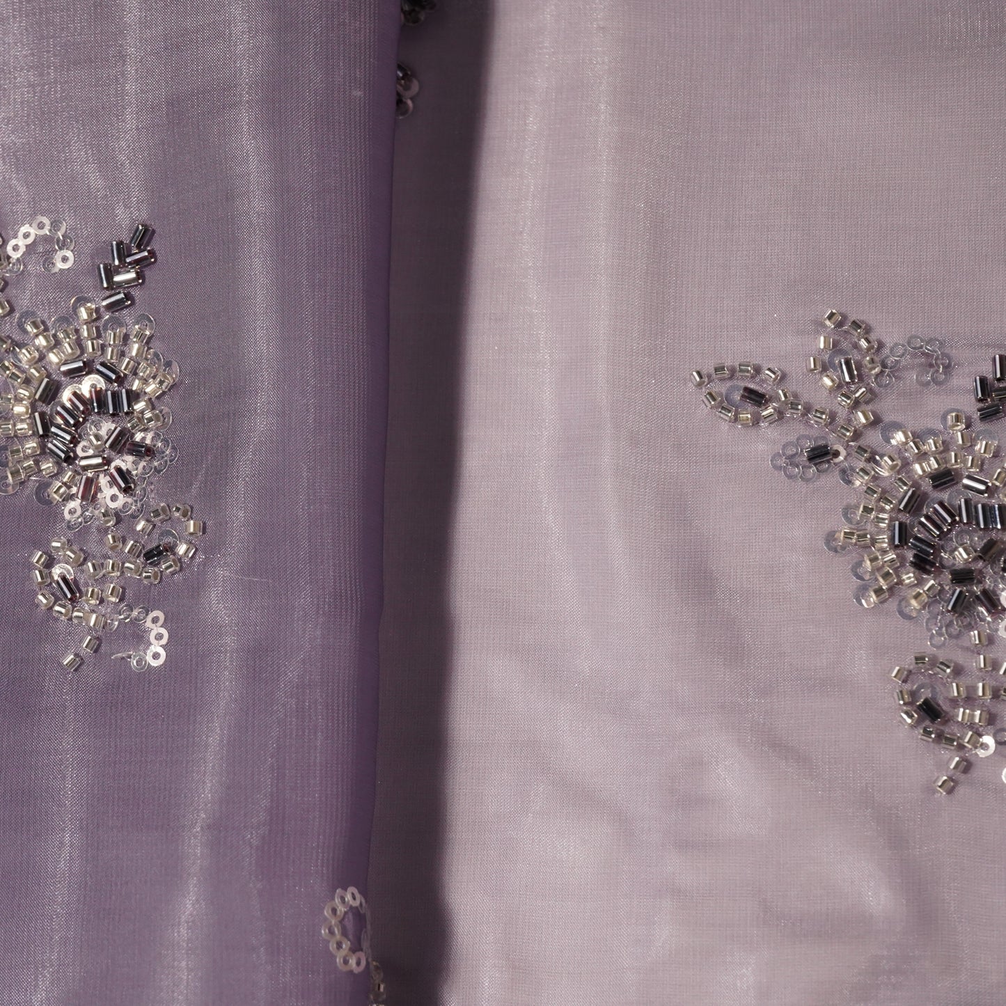 Lavender Cutdana & Sequins Embroidery Organza Fabric