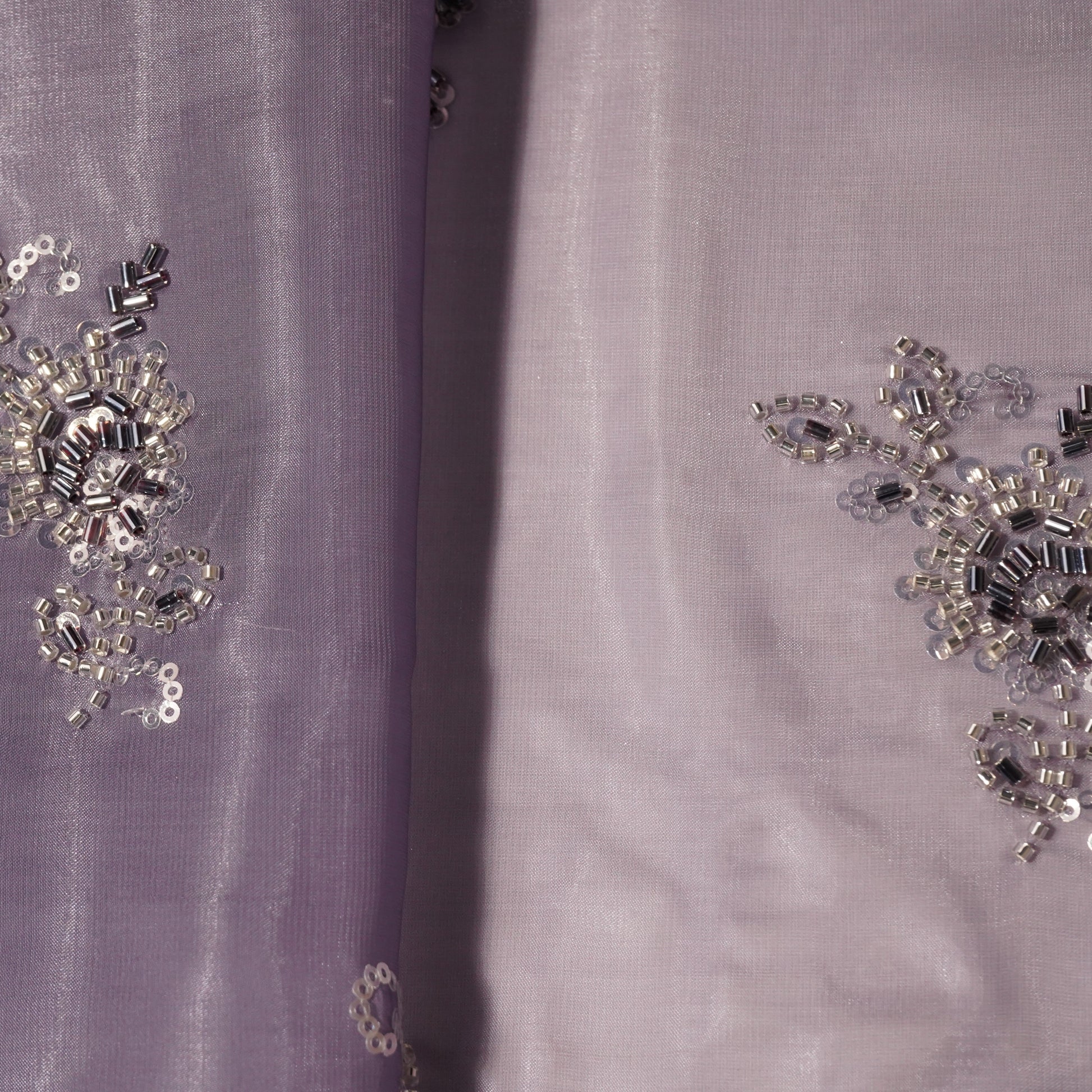 Lavender Cutdana & Sequins Embroidery Organza Fabric