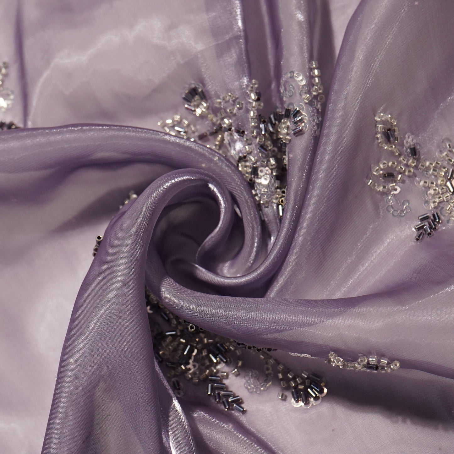 Lavender Cutdana & Sequins Embroidery Organza Fabric