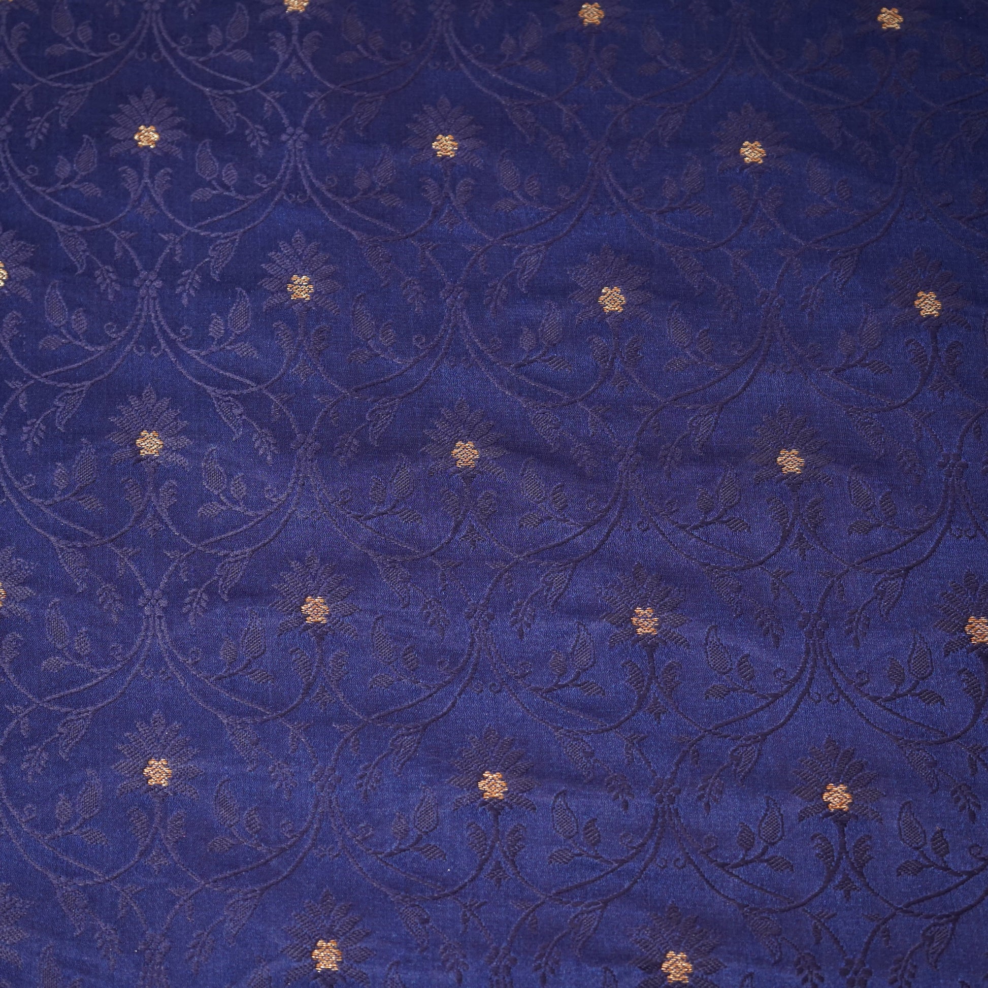 Navy Blue Banarasi Brocade Fabric