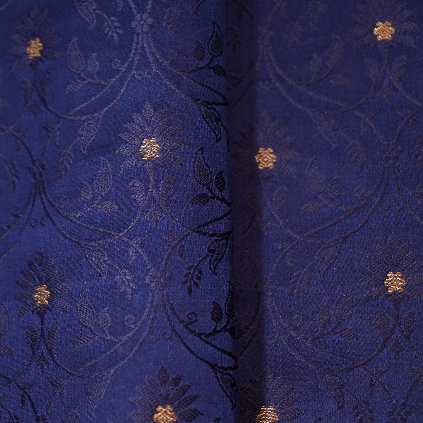 Navy Blue Banarasi Brocade Fabric