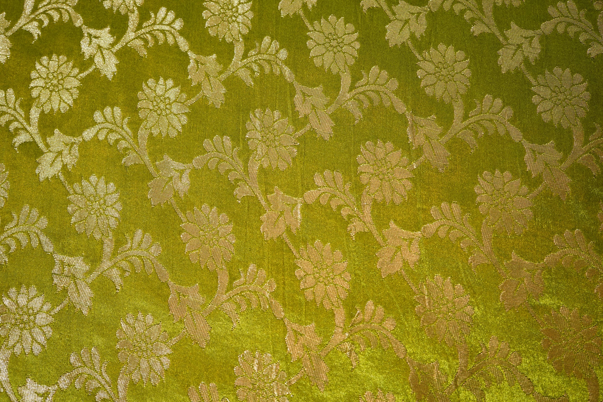 Olive Green Floral Banarasi Brocade Fabric