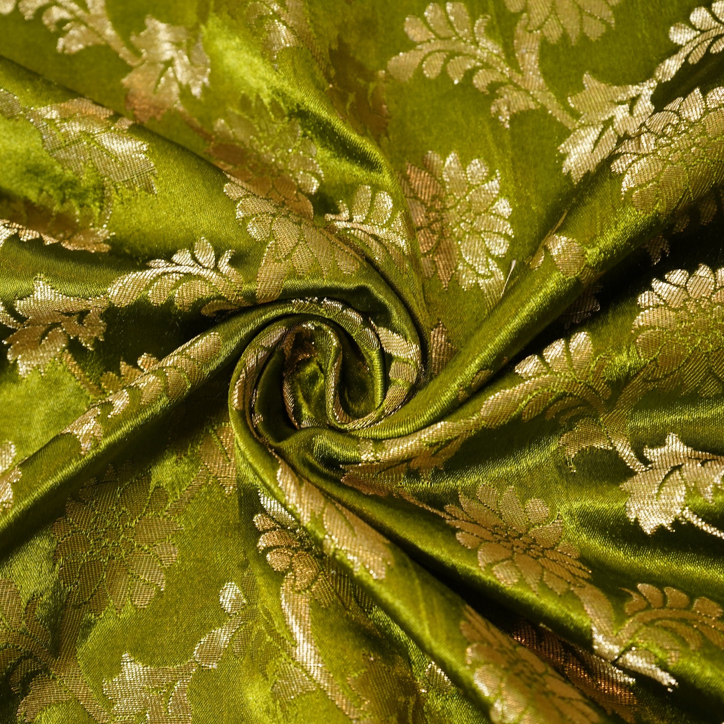 Olive Green Floral Banarasi Brocade Fabric