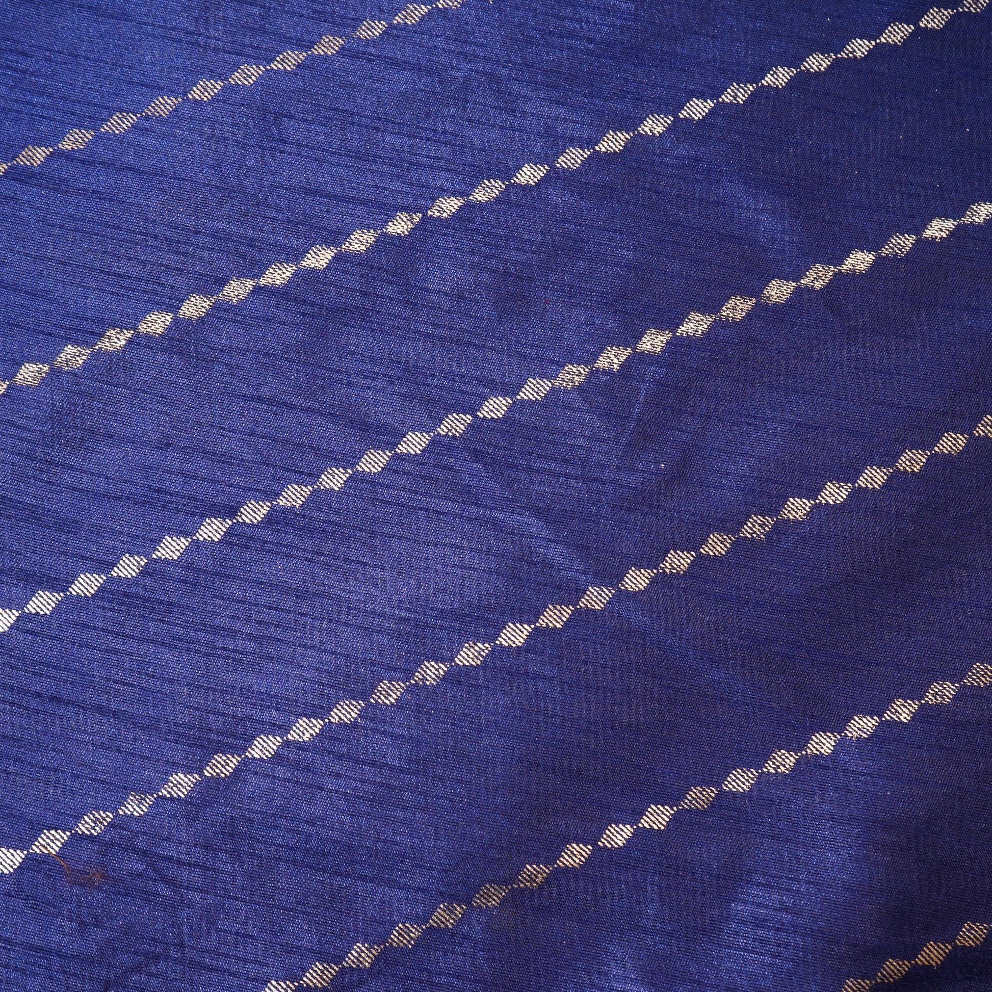 Navy Blue Golden Stripe with foil Chanderi Fabric