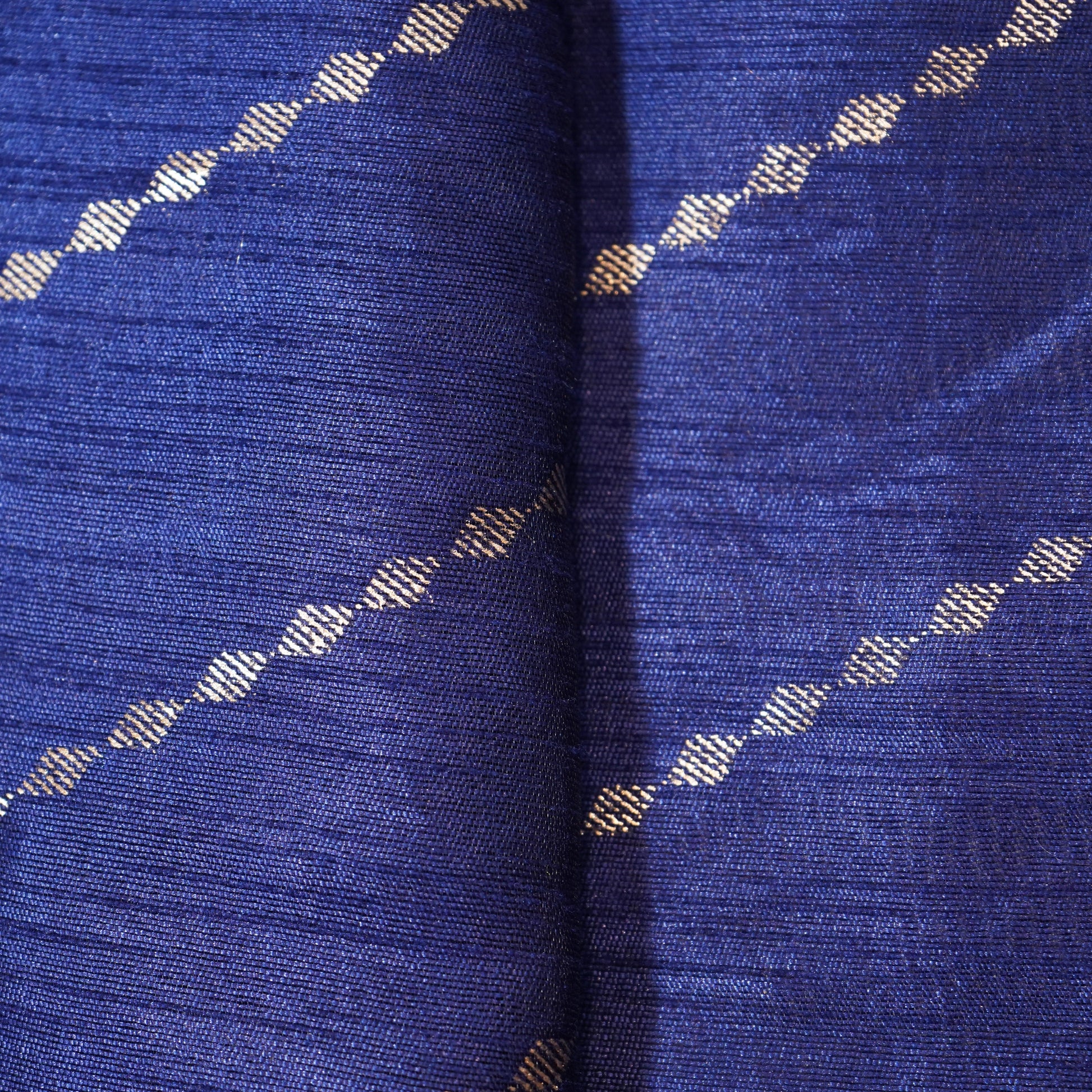 Navy Blue Golden Stripe with foil Chanderi Fabric