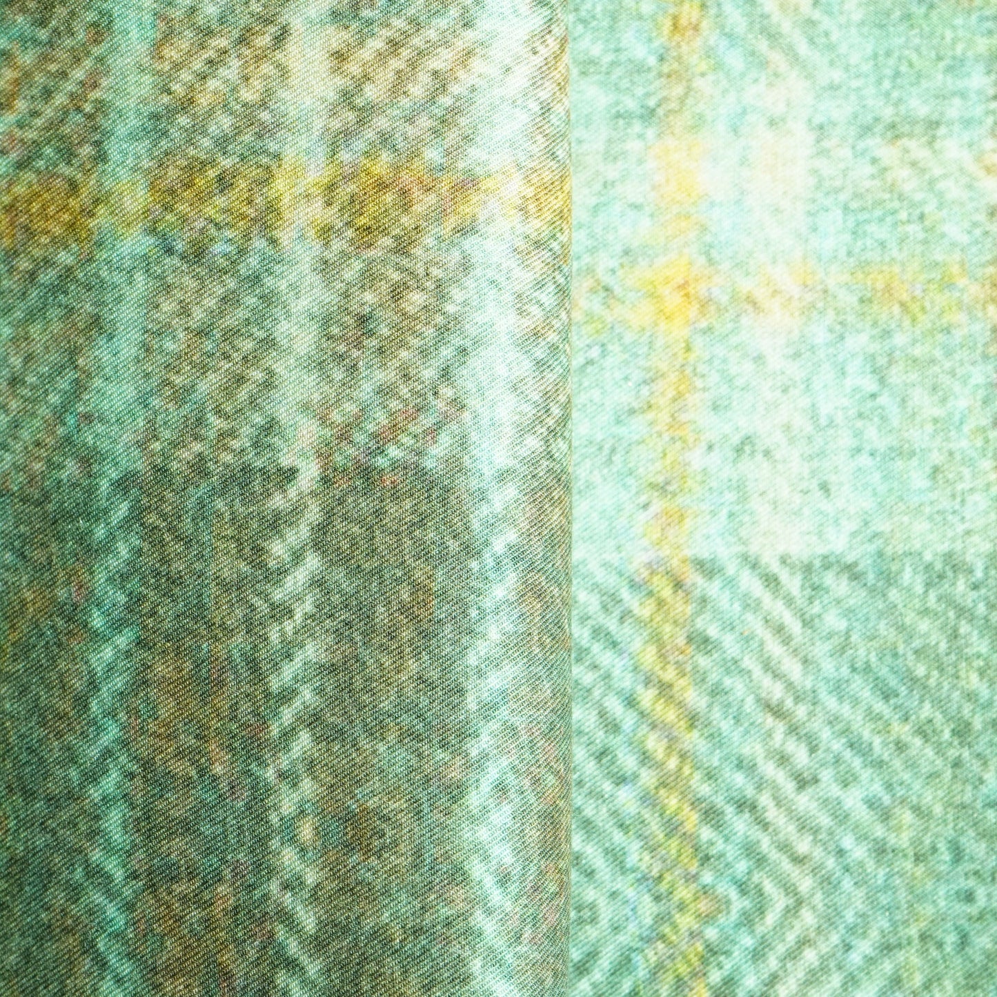 Sea Green Brown Check Pashmina Fabric