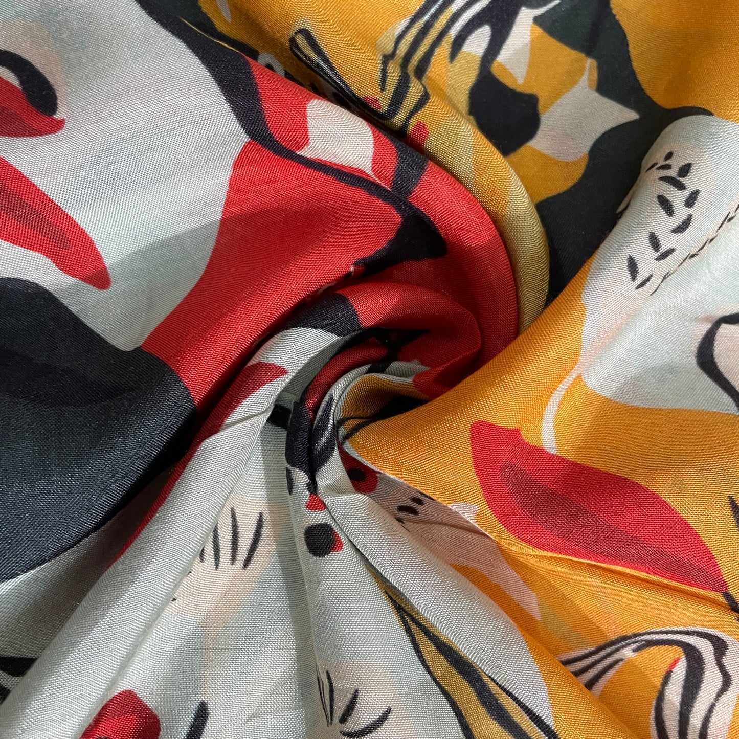 Yellow Multicolor Abstract Print Muslin Fabric