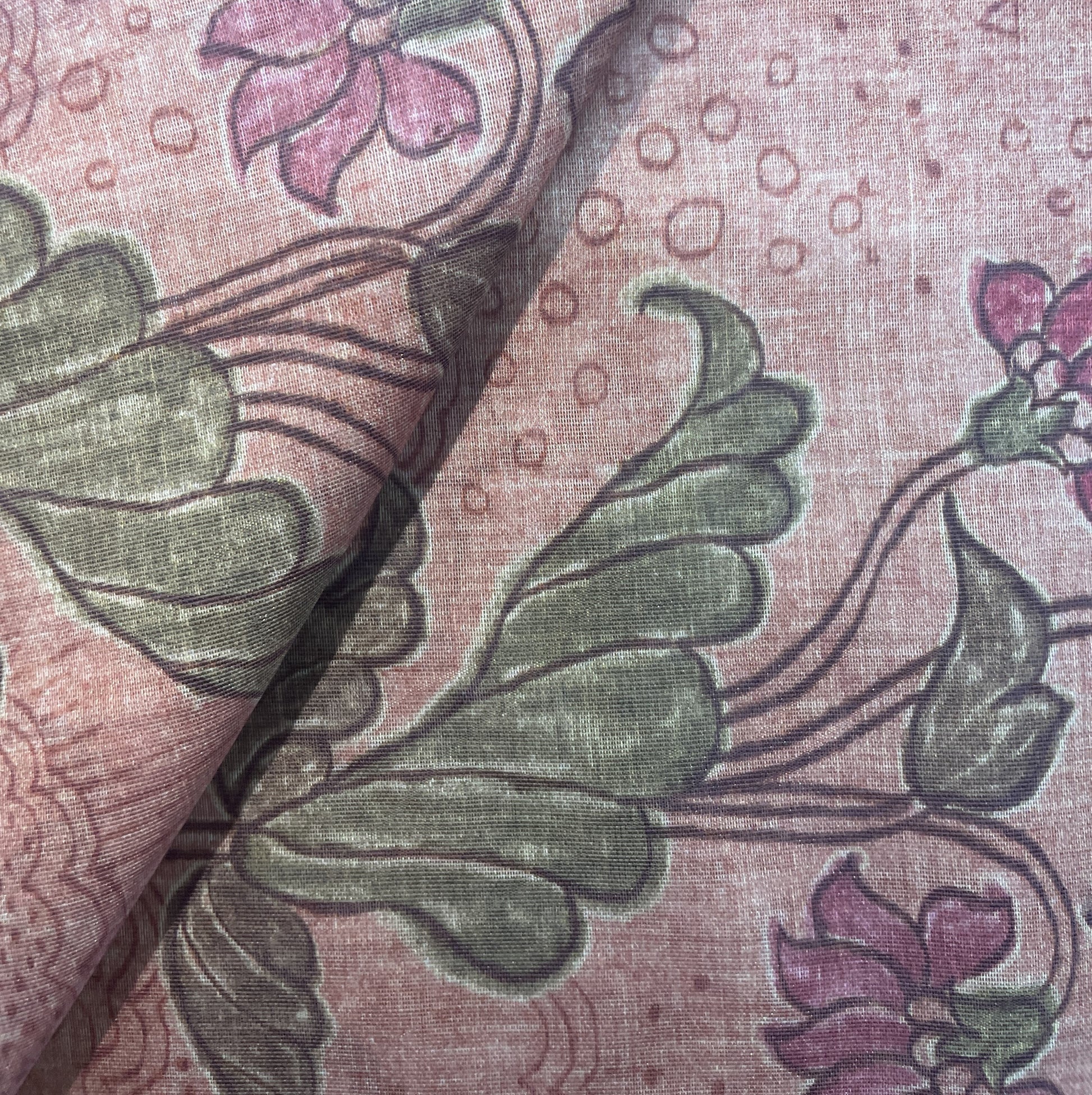 Premium Chanderi Silk Brown Madhubani Print Fabric