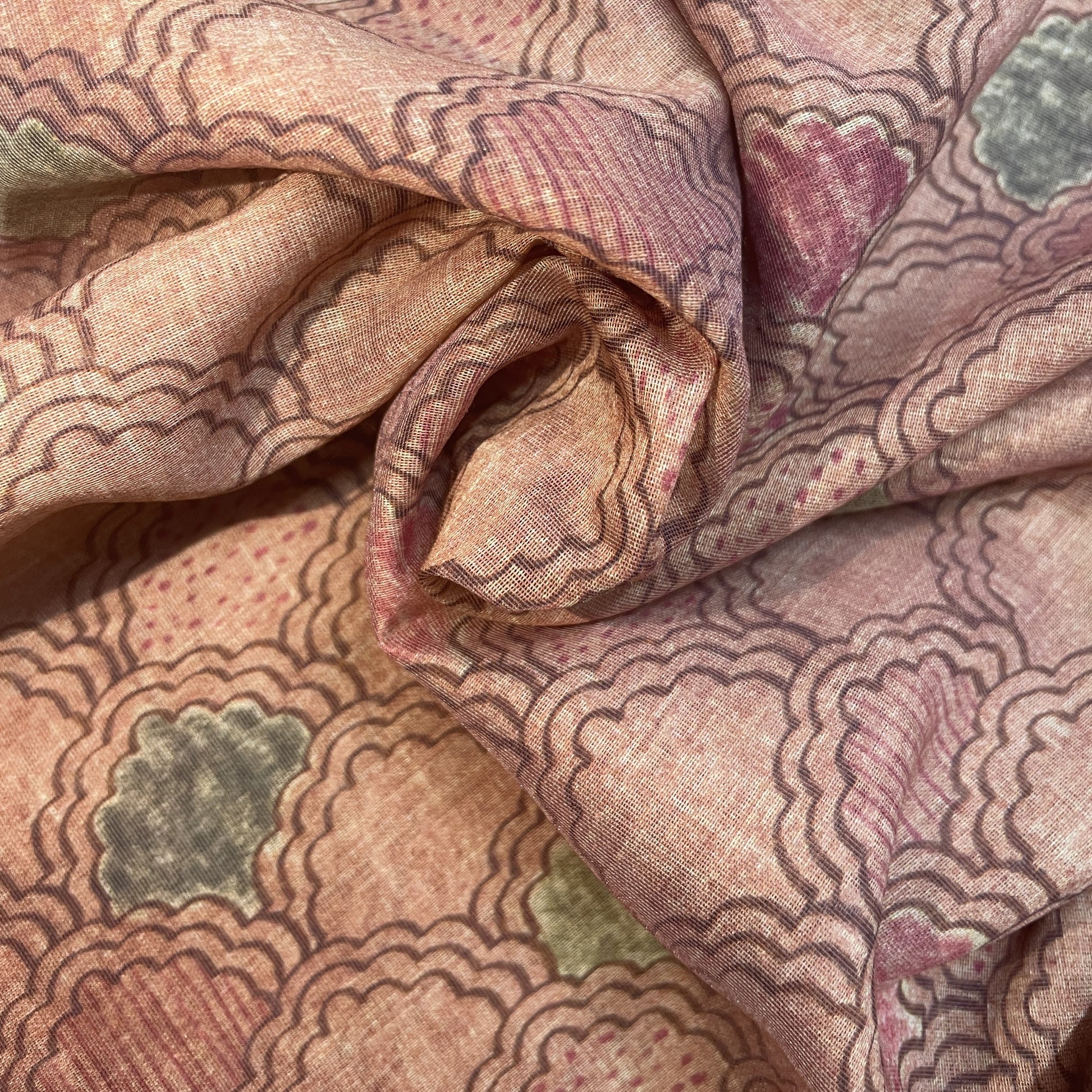 Premium Chanderi Silk Brown Abstract Print Fabric