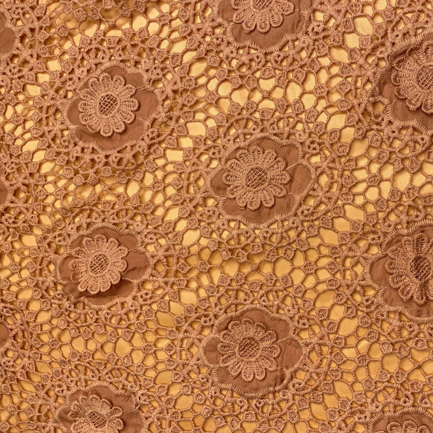 Premium Brown 3D Abstract Floral Embroidery Schiffli Crepe Fabric