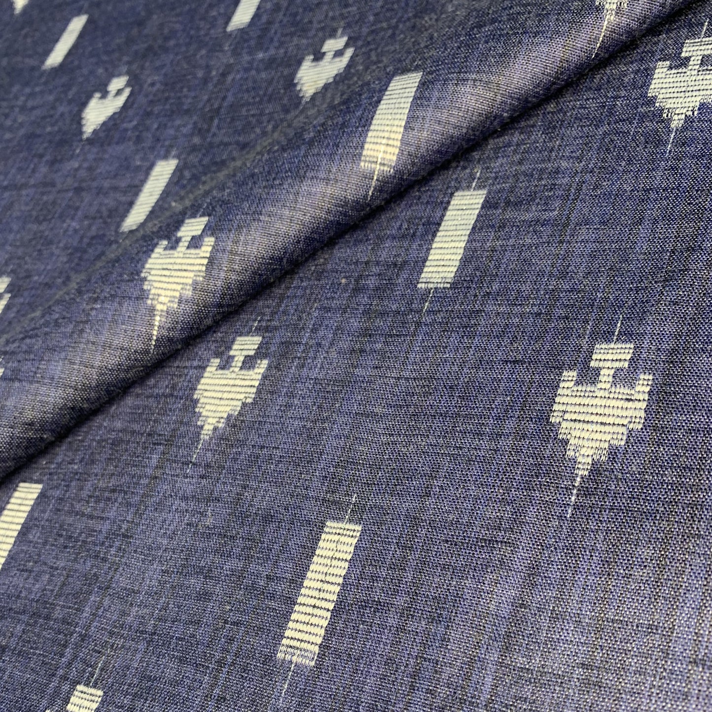 Premium Blue Dobby Print With Silver Lurex Linen Denim Fabric