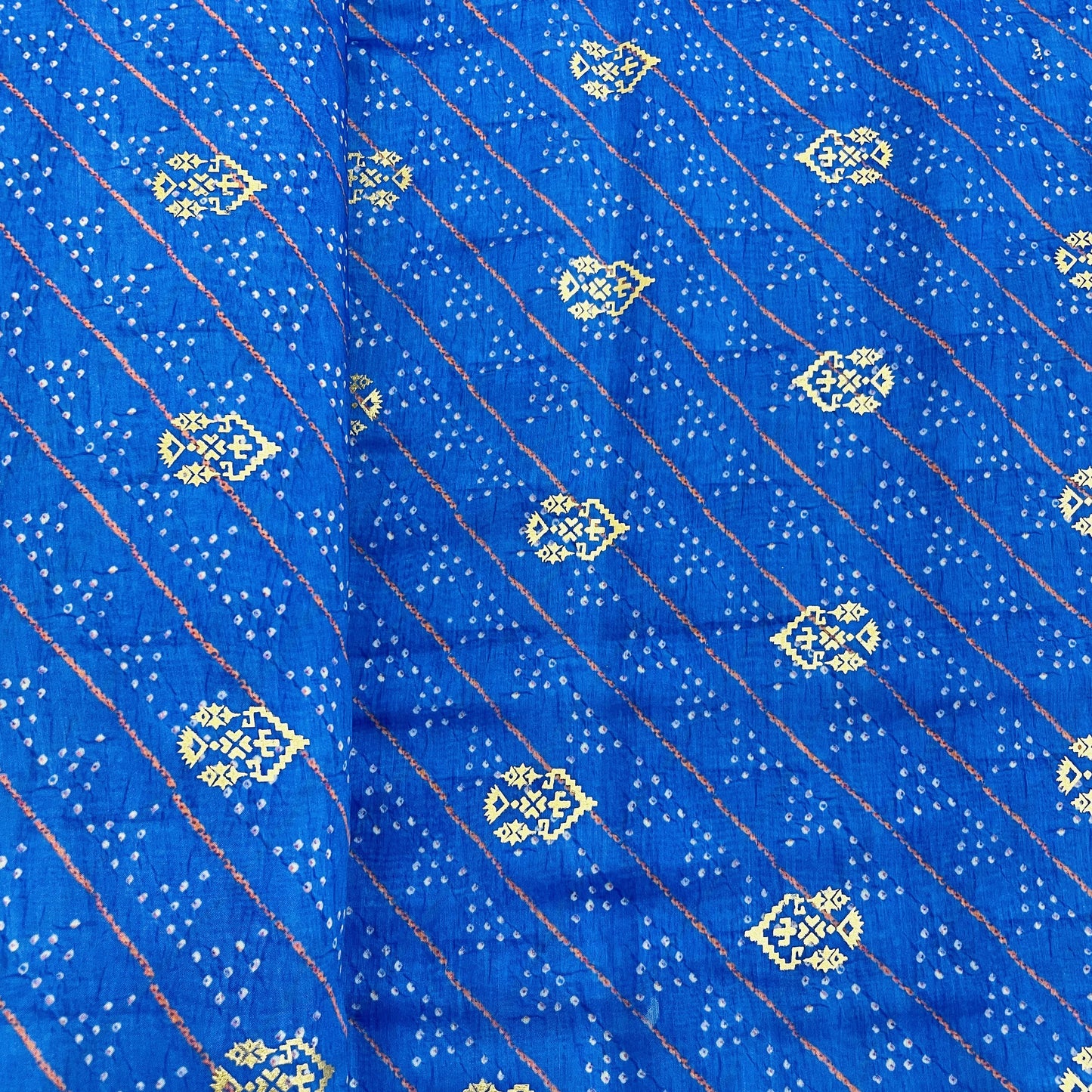 Dark Blue Bandhani With Foil Chanderi Fabric - TradeUNO