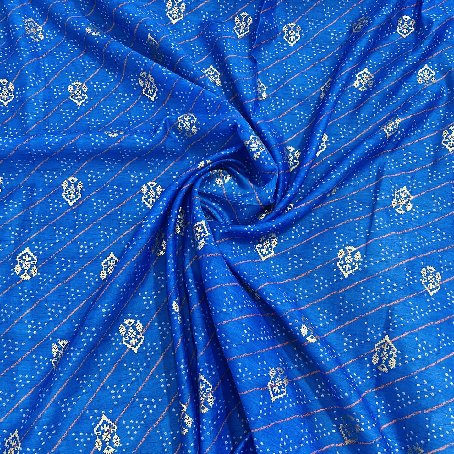 Dark Blue Bandhani With Foil Chanderi Fabric