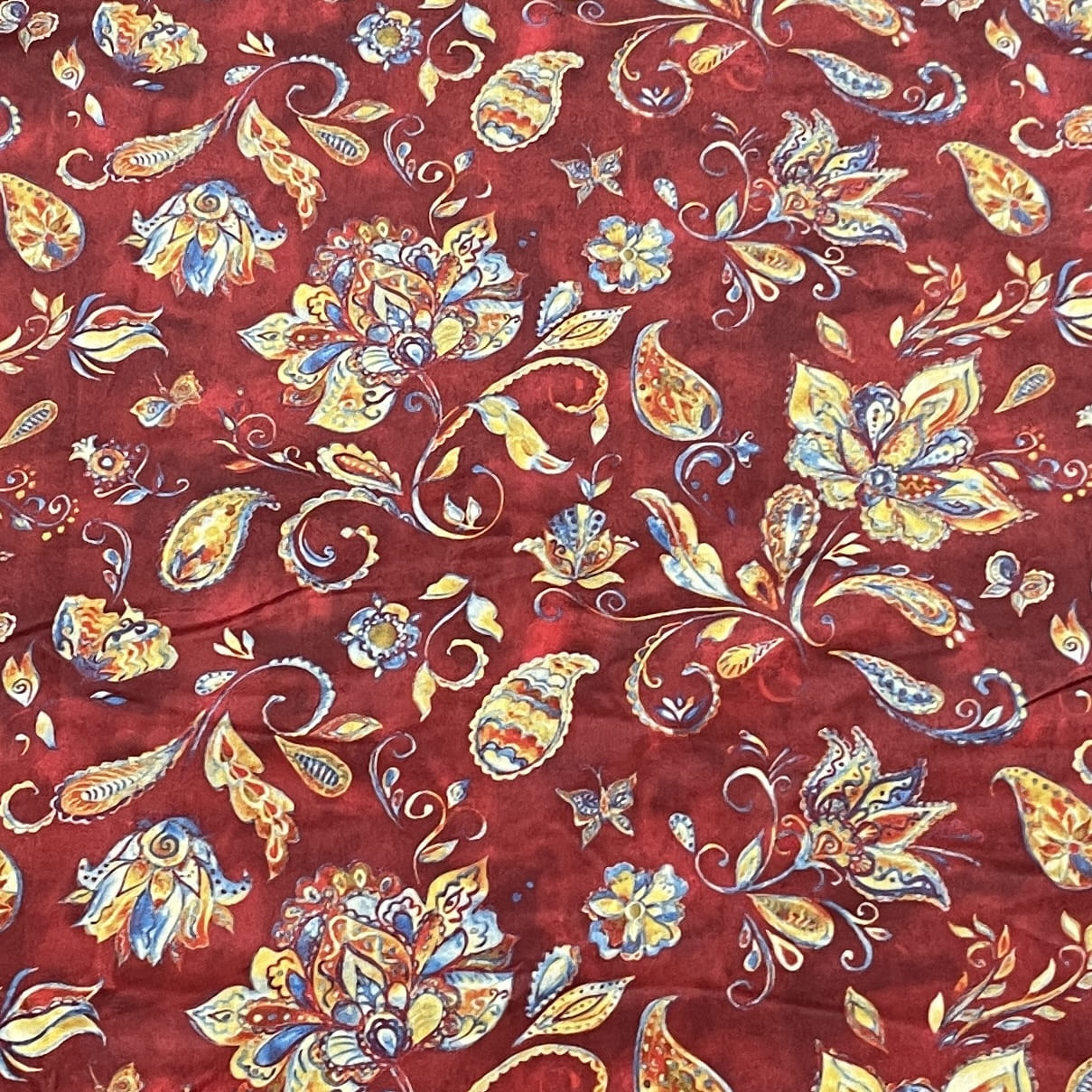 Classic Dark Red Floral Print Velvet Fabric