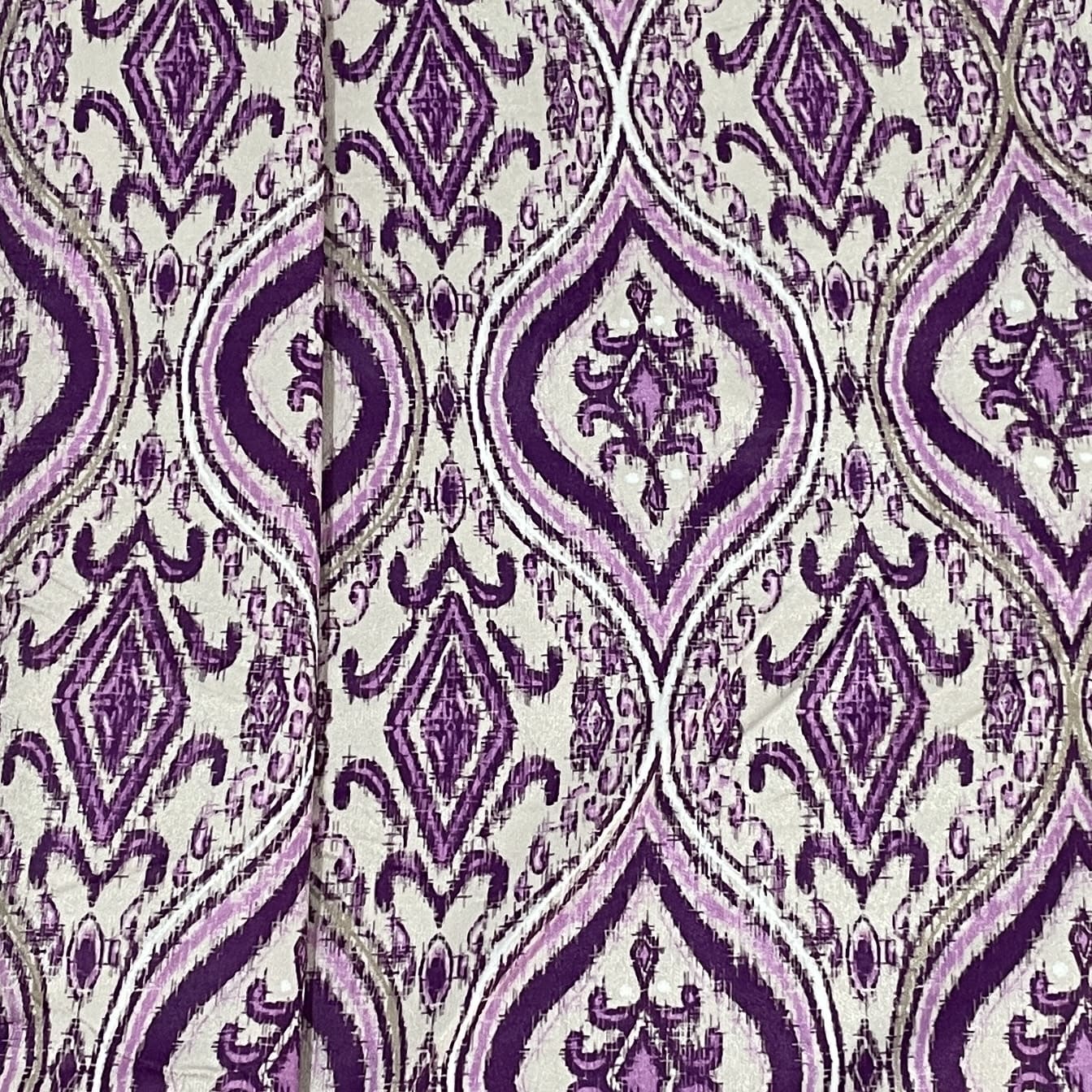 Classic Purple Uzbek Ikkat Print Velvet Fabric