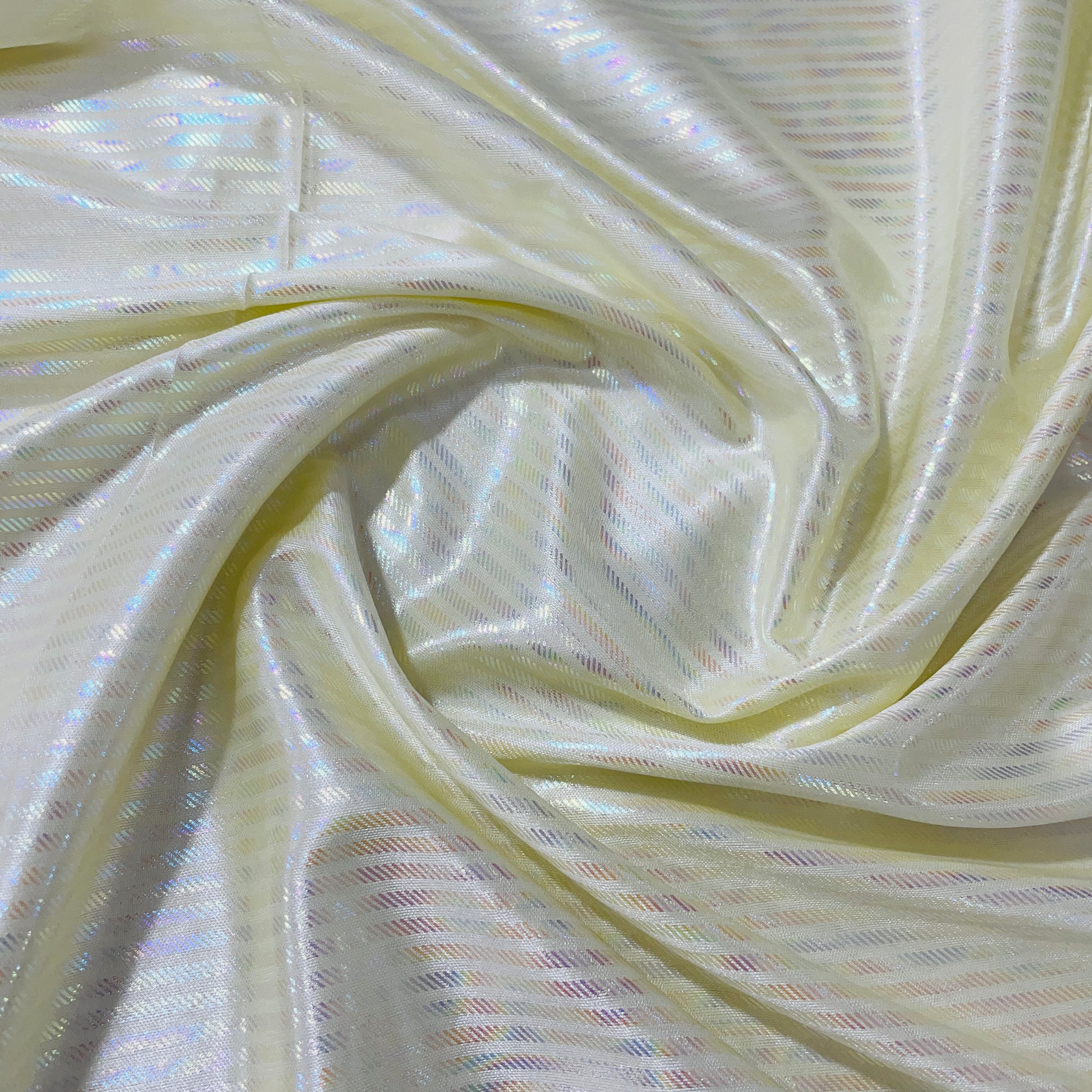 Light Yellow Stripes D Rainbow With Lurex Knit Lycra Fabric - TradeUNO