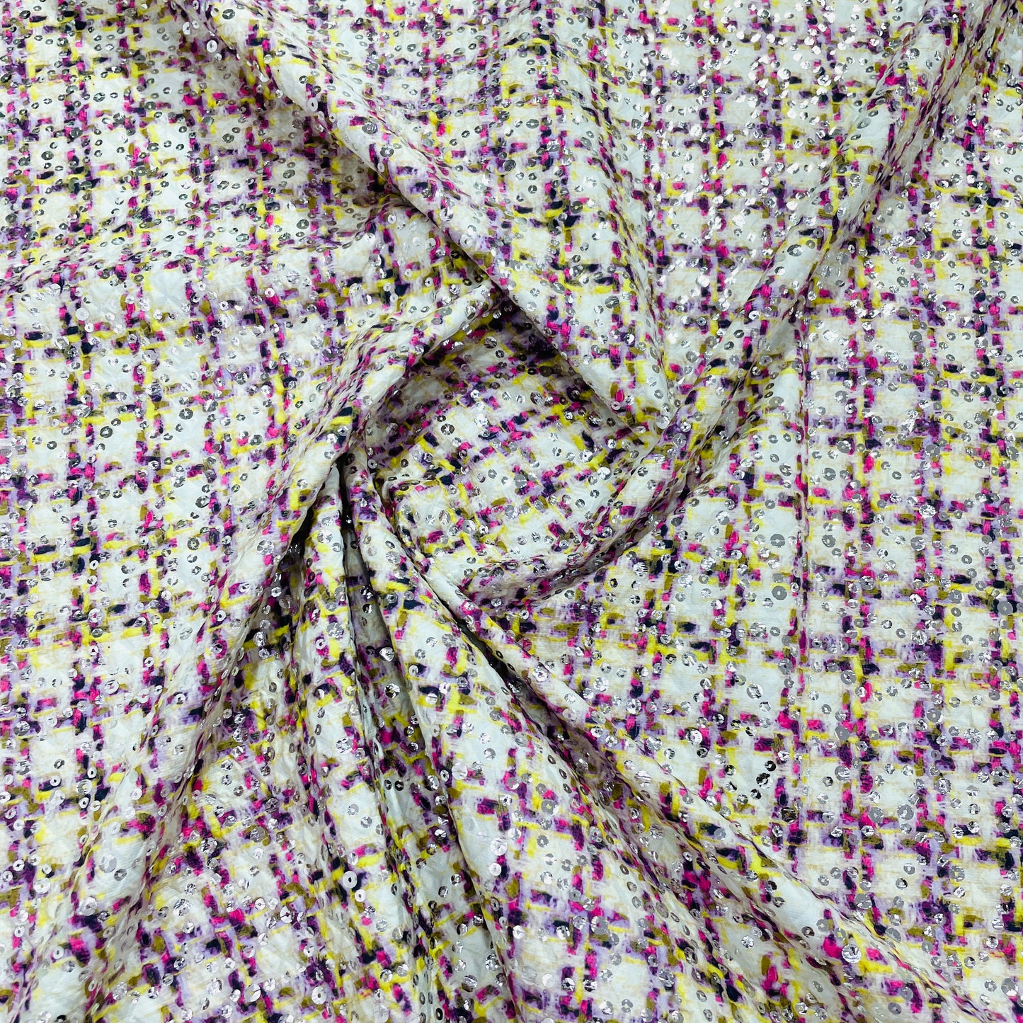 Yellow & Pink  Embossed Satin Fabric