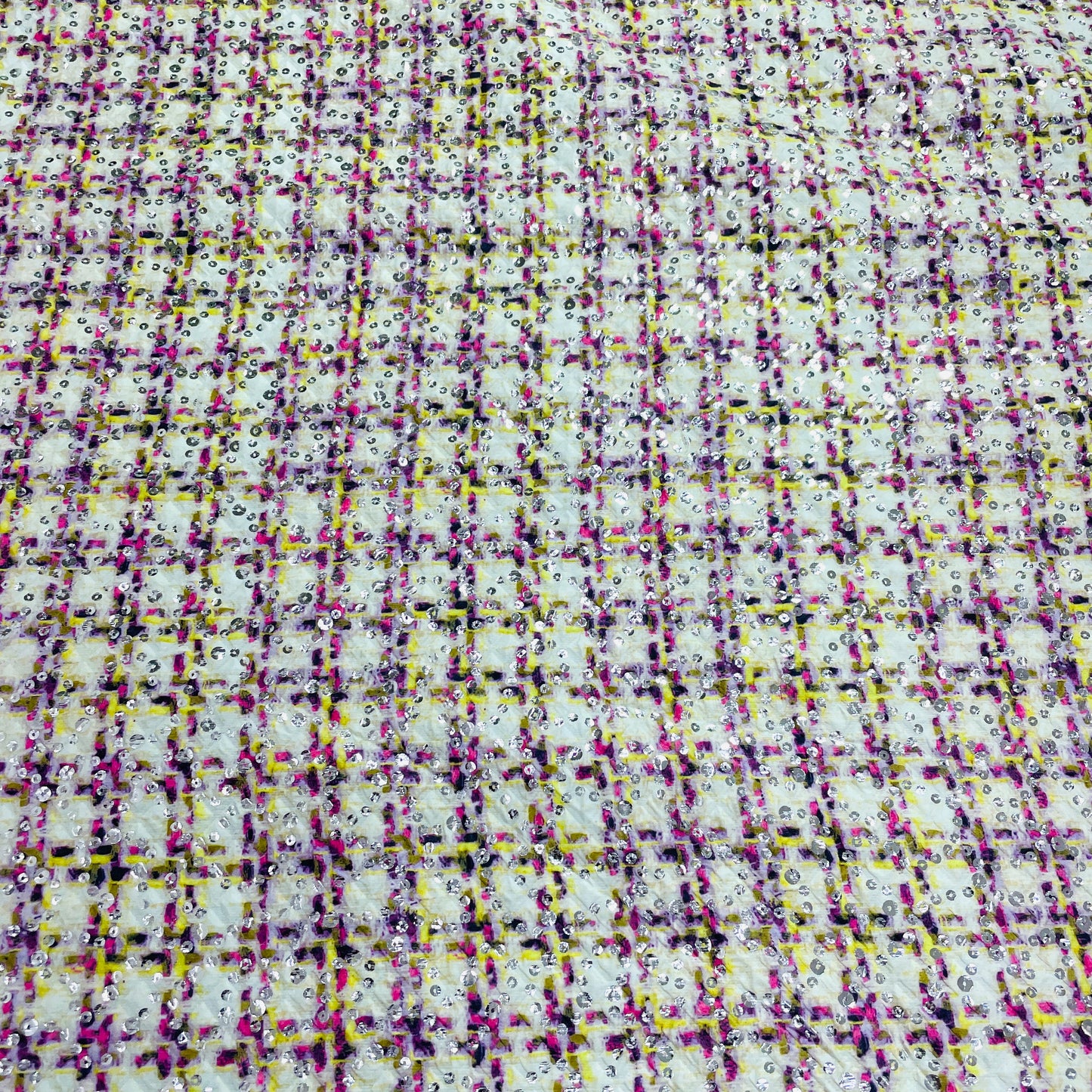 Yellow & Pink  Embossed Satin Fabric