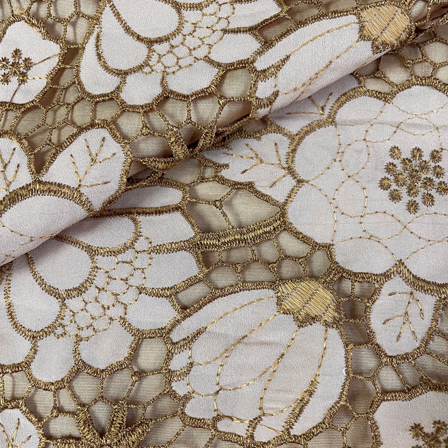 Premium Peach Floral Print Crepe Crochet Fabric