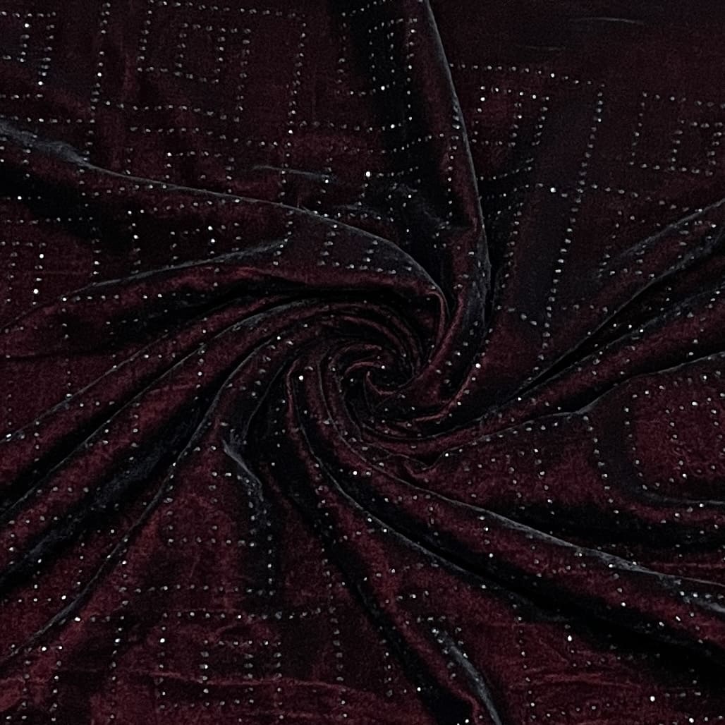 Premium Maroon Abstract Swarovski Embroidery Velvet Fabric