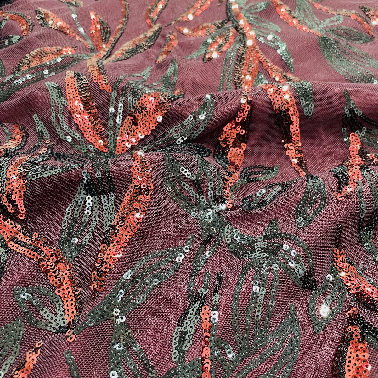 maroon black imported sequence embroidery net fabric