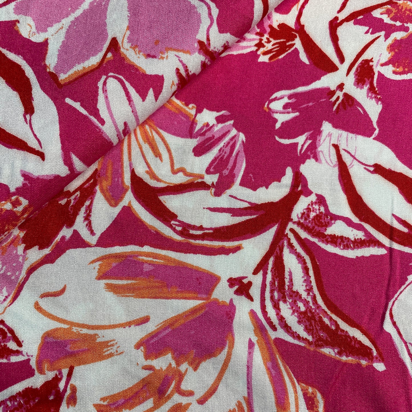 Exclusive Rayon Fabric Pink Abstract Print Fabric