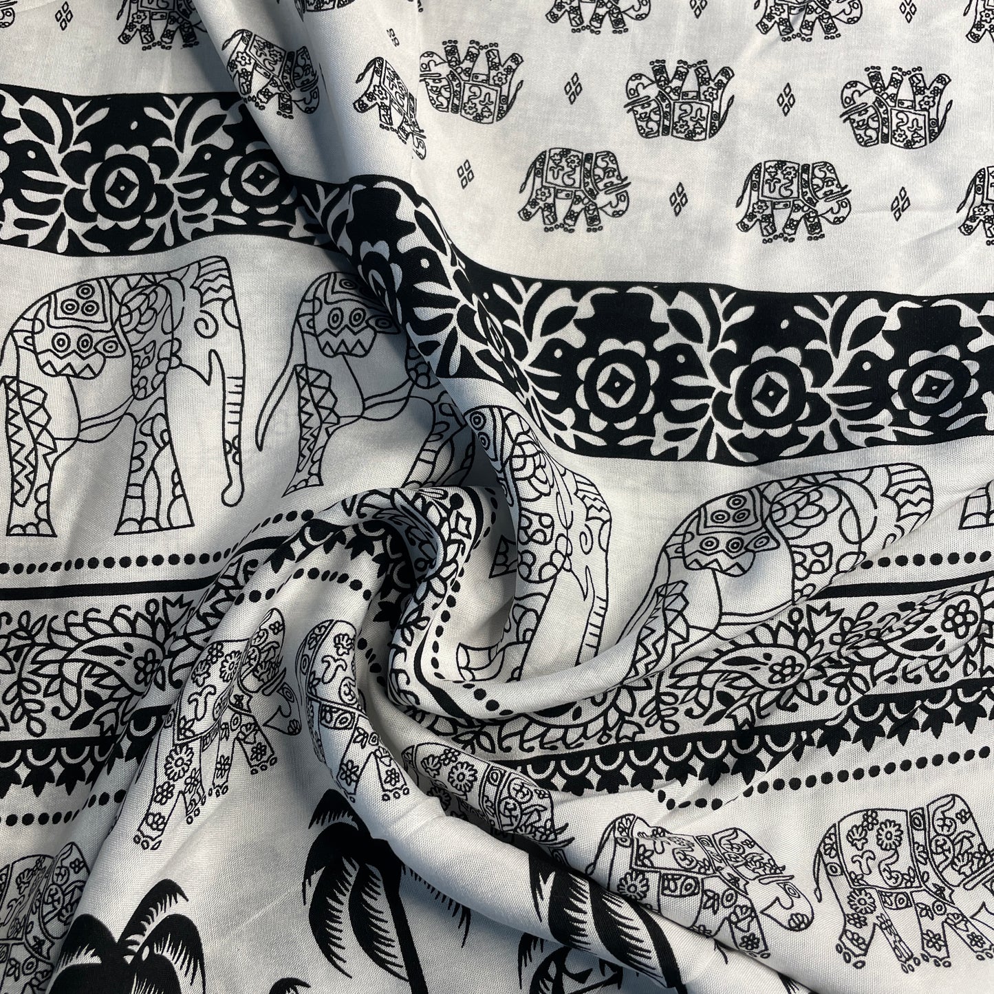 Exclusive White&black Tropical Print Rayon Fabric