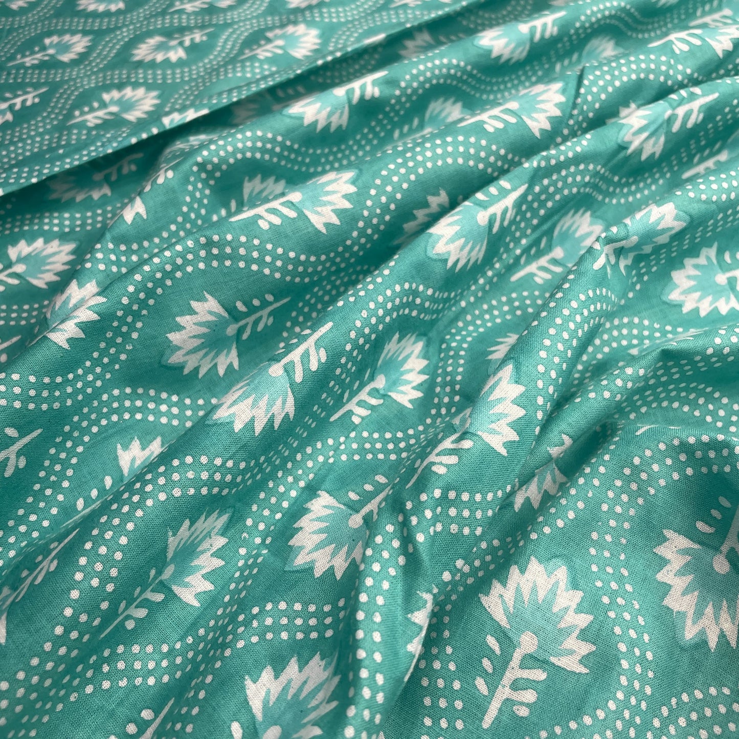 Sea Green Dabu Print Cotton Fabric