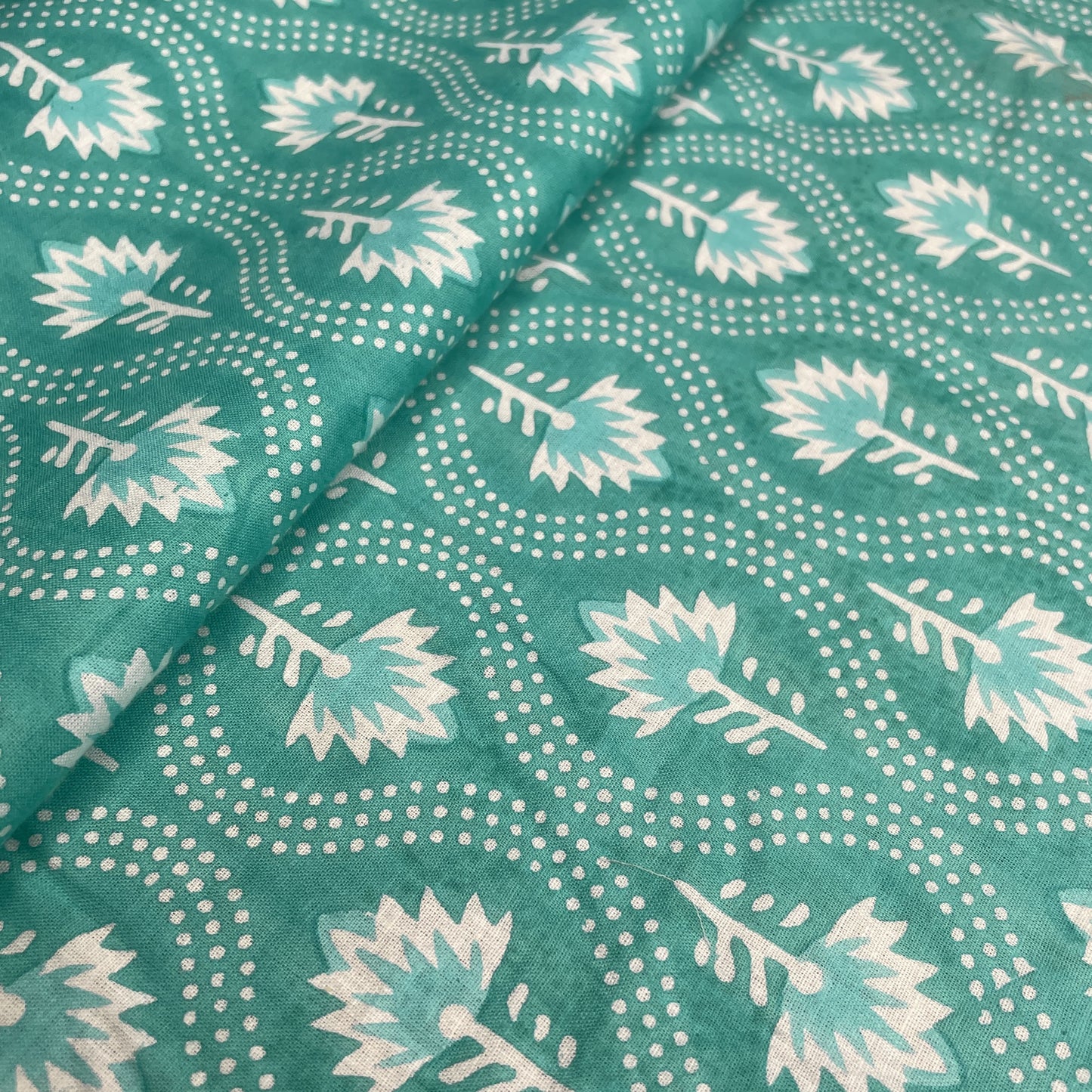 Sea Green Dabu Print Cotton Fabric