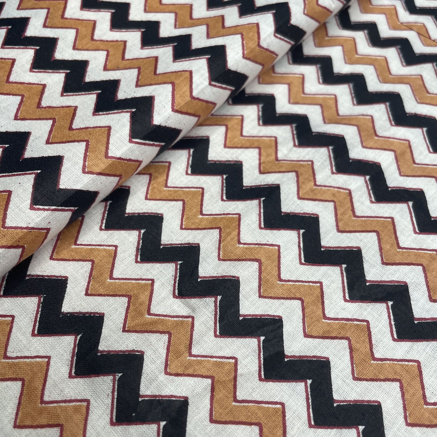 White Black Chevron Print Cotton Fabric