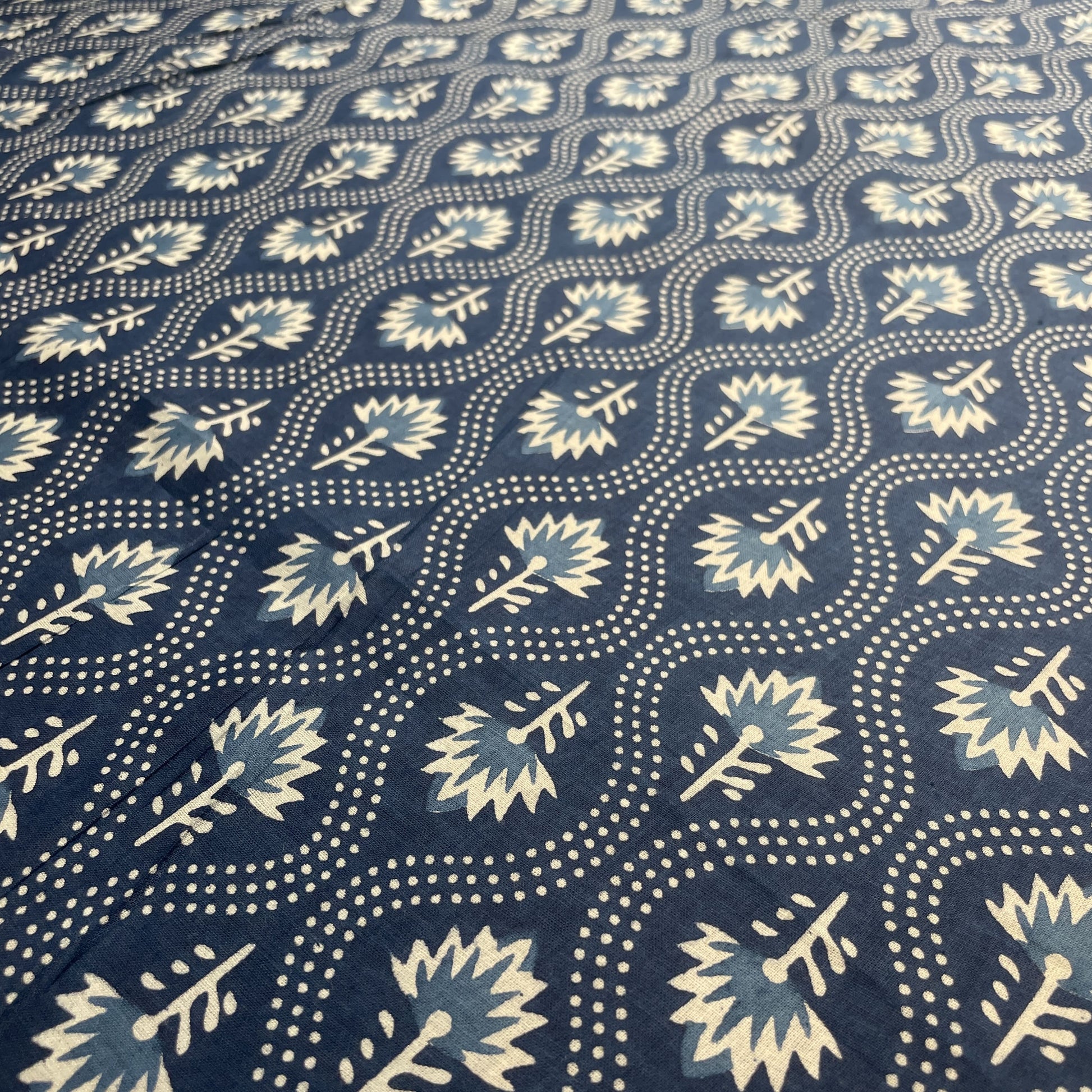 Navy Blue Dabu Print Cotton Fabric