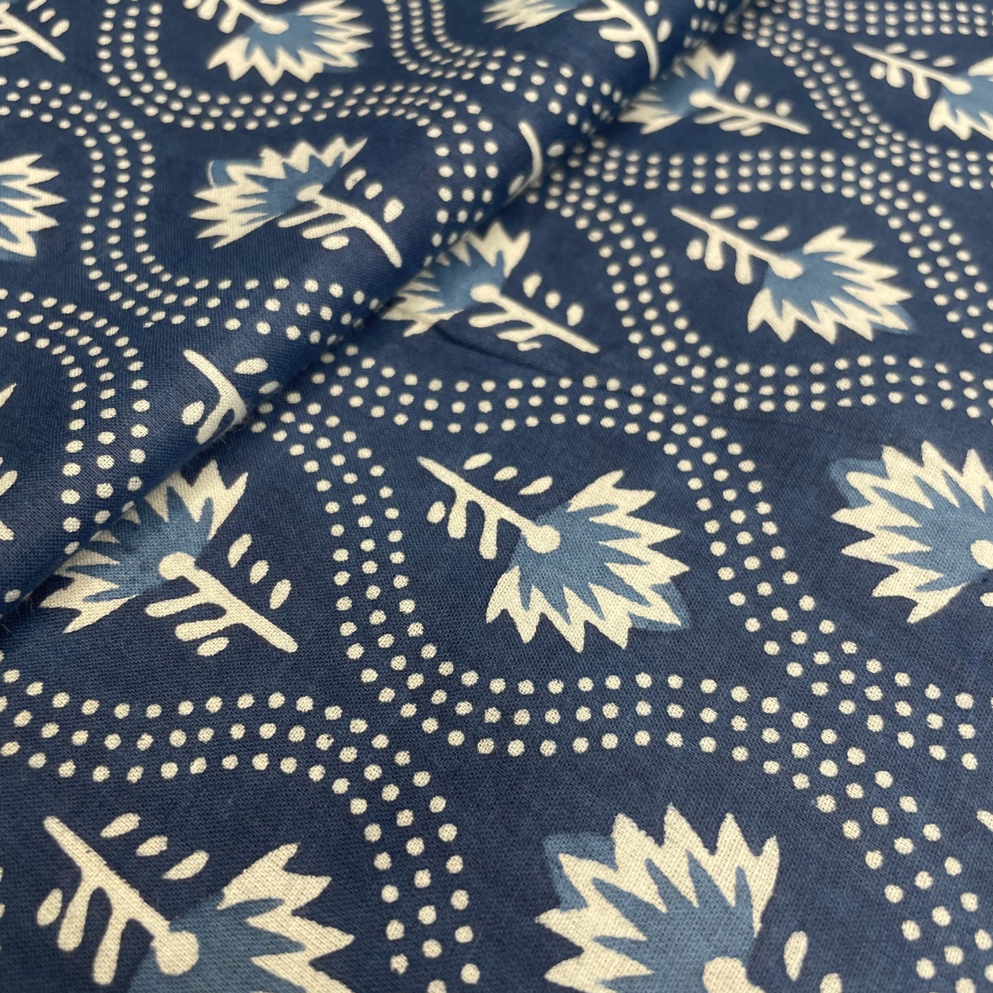Navy Blue Dabu Print Cotton Fabric