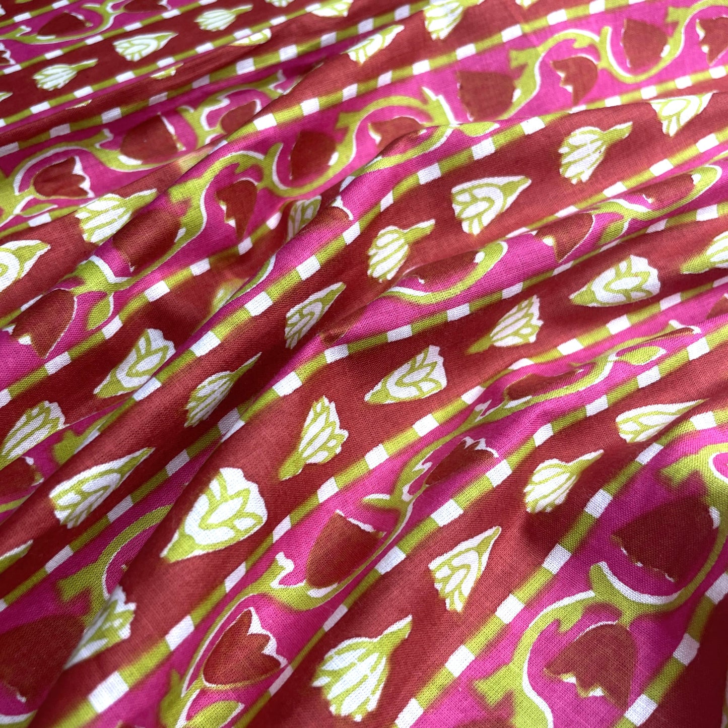 Red Pink Flower Print Cotton Fabric