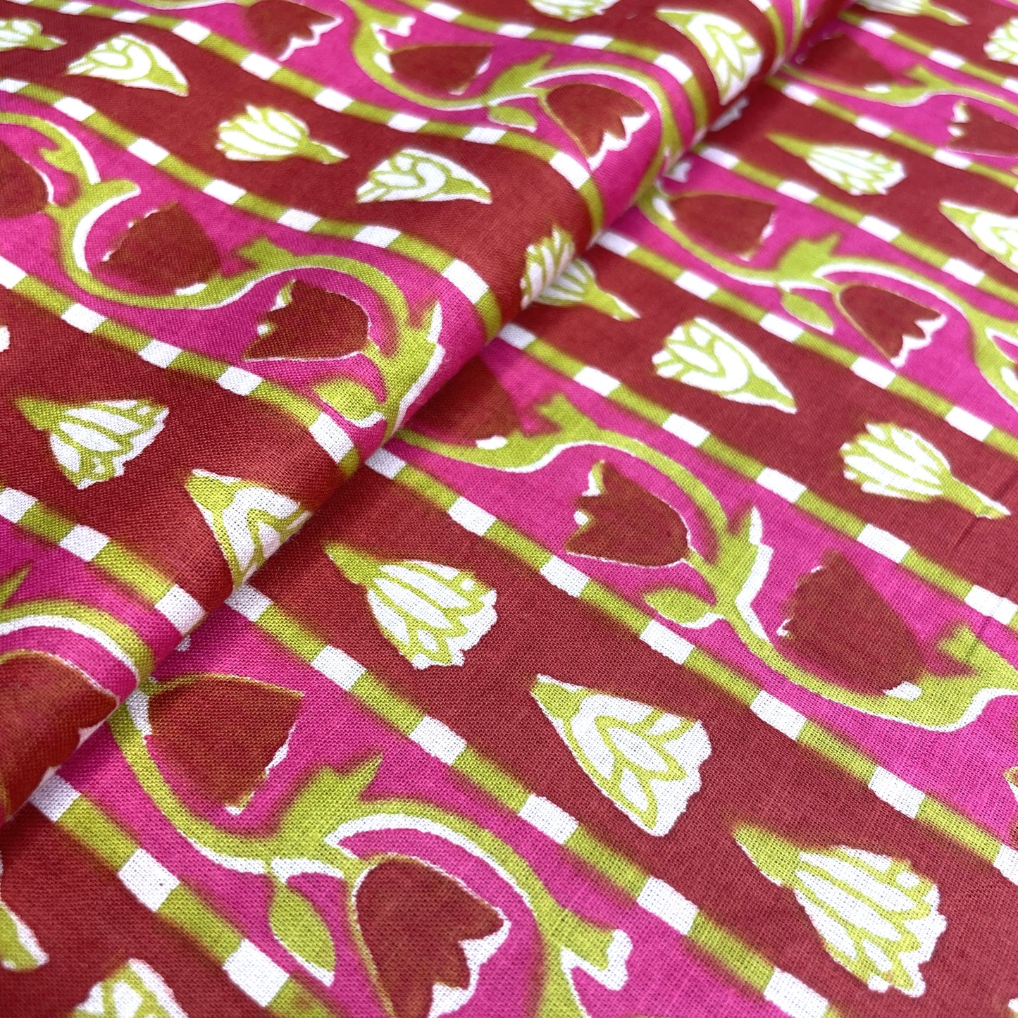 Red Pink Flower Print Cotton Fabric