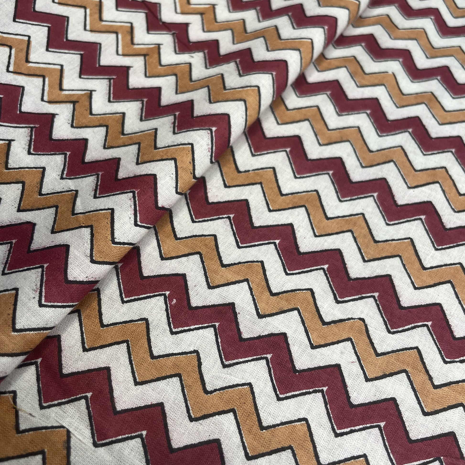 White Red Chevron Print Cotton Fabric